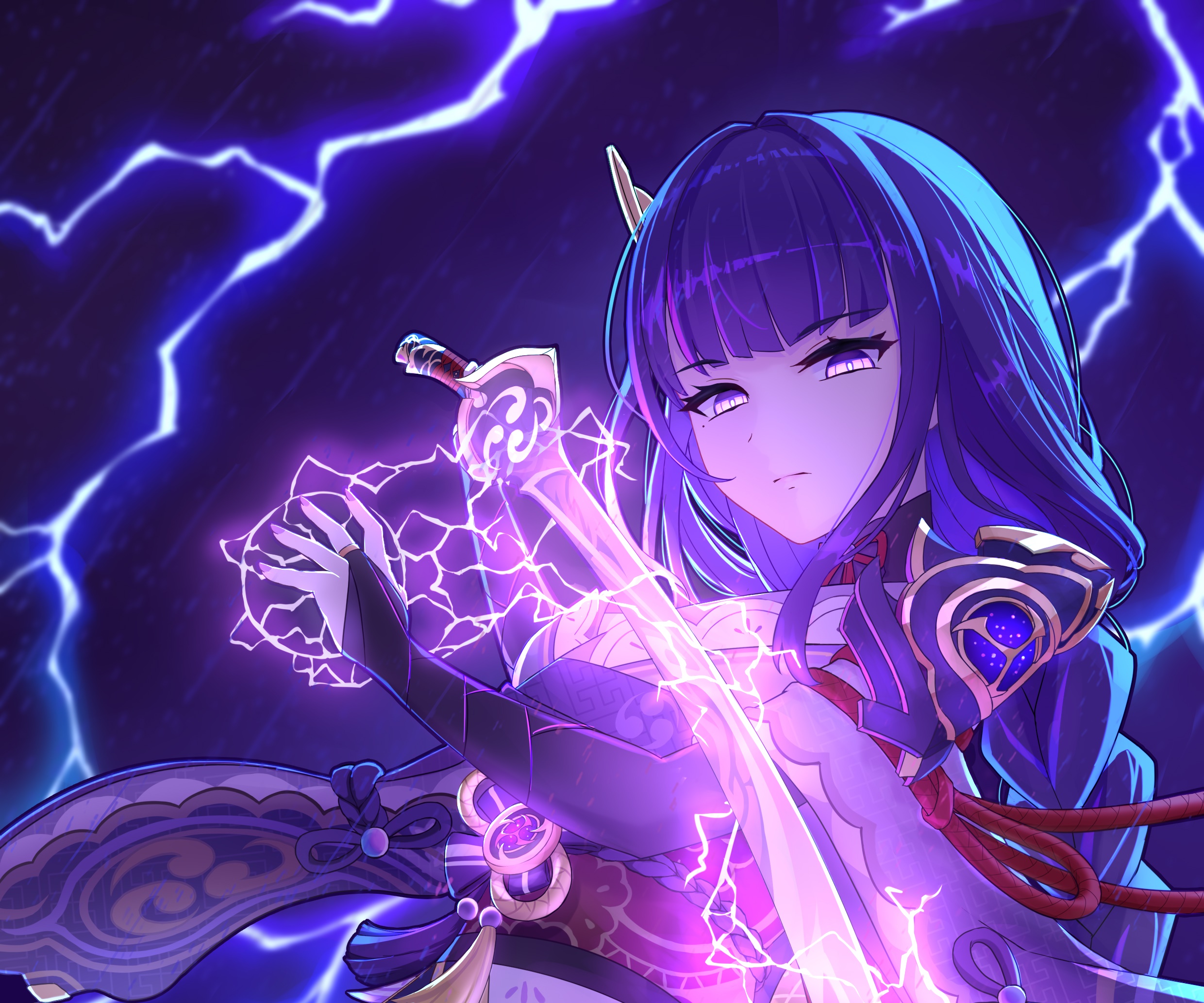 Raiden Shogun from Genshin Impact with lightning HD Wallpaper