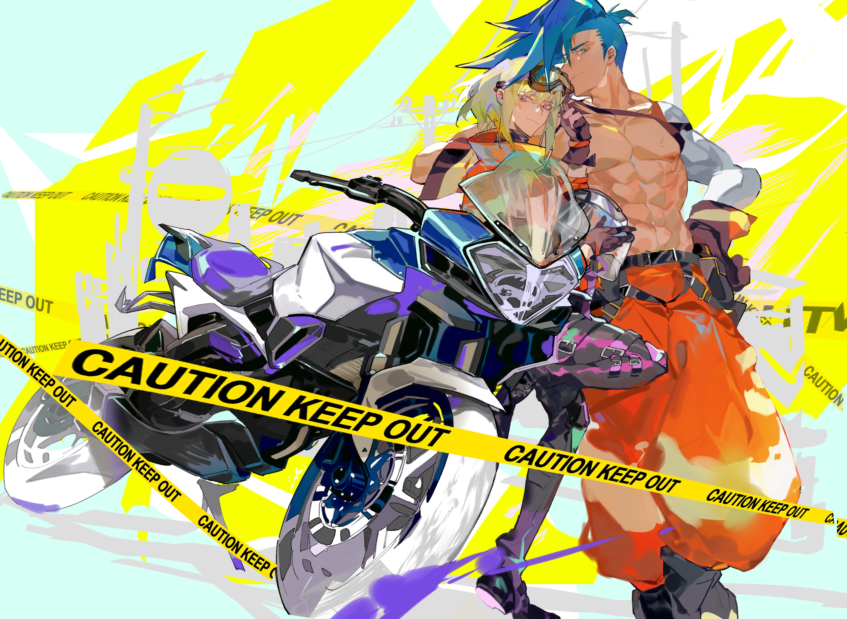 Galo Thymos and Lio Fotia from Promare with a motorcycle HD Wallpaper