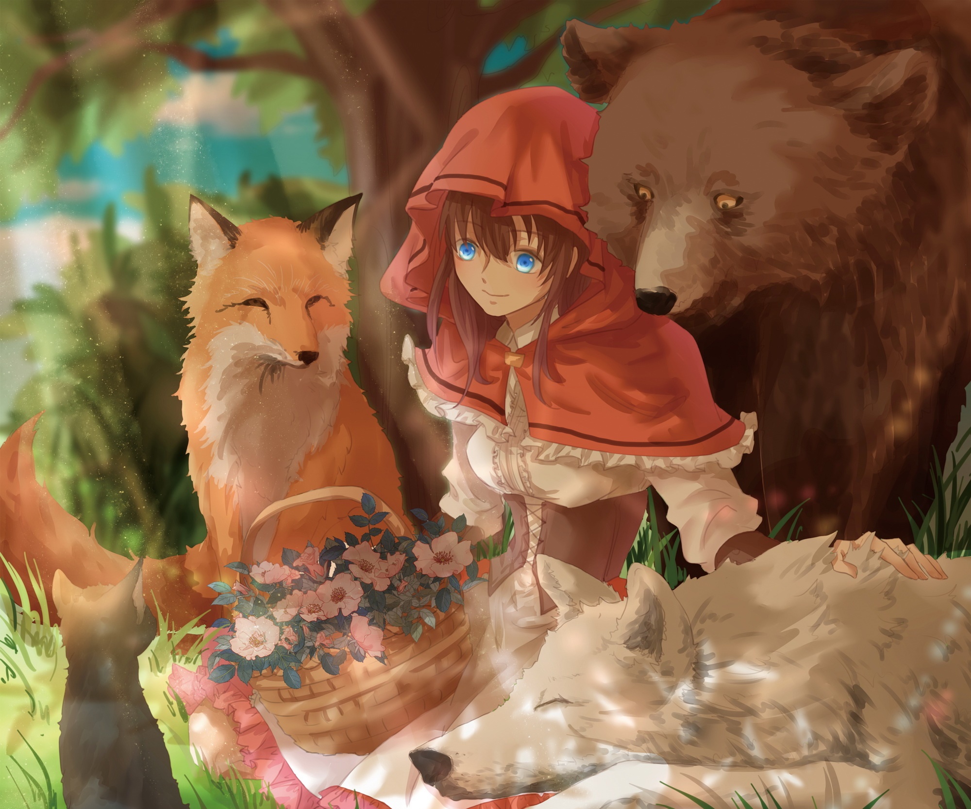 Anzu from Ensemble Stars! with animals HD Wallpaper