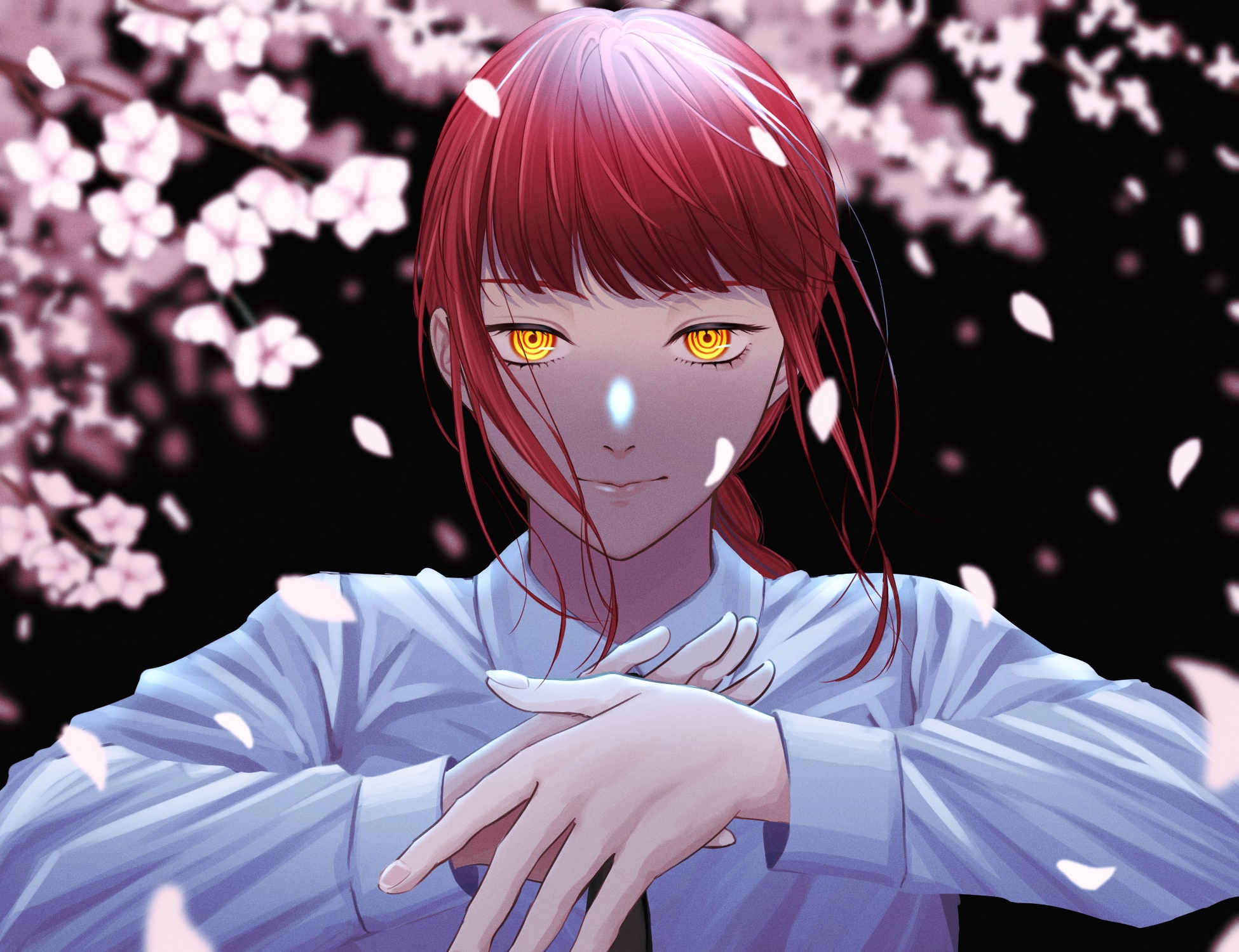 Makima from Chainsaw Man with cherry blossoms HD Wallpaper