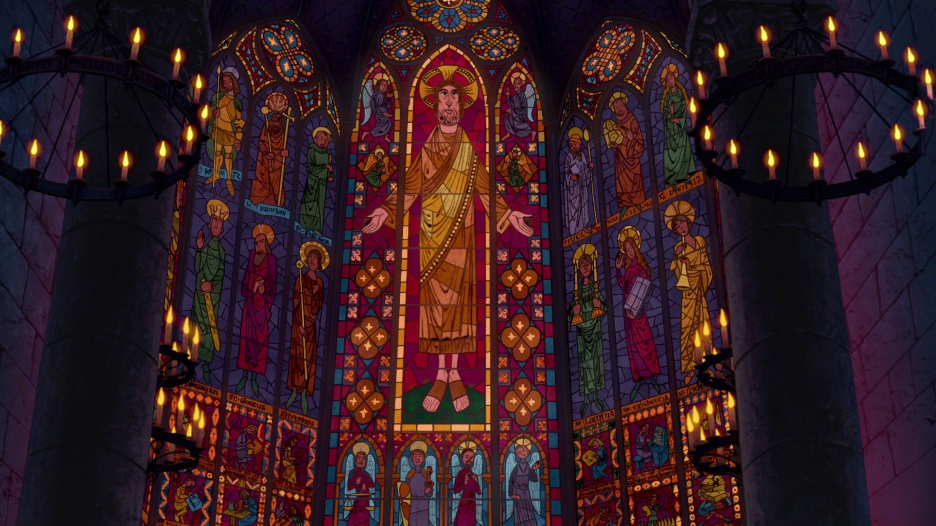 Stained Glass Window of Jesus and Saints in Notre-Dame HD Wallpaper