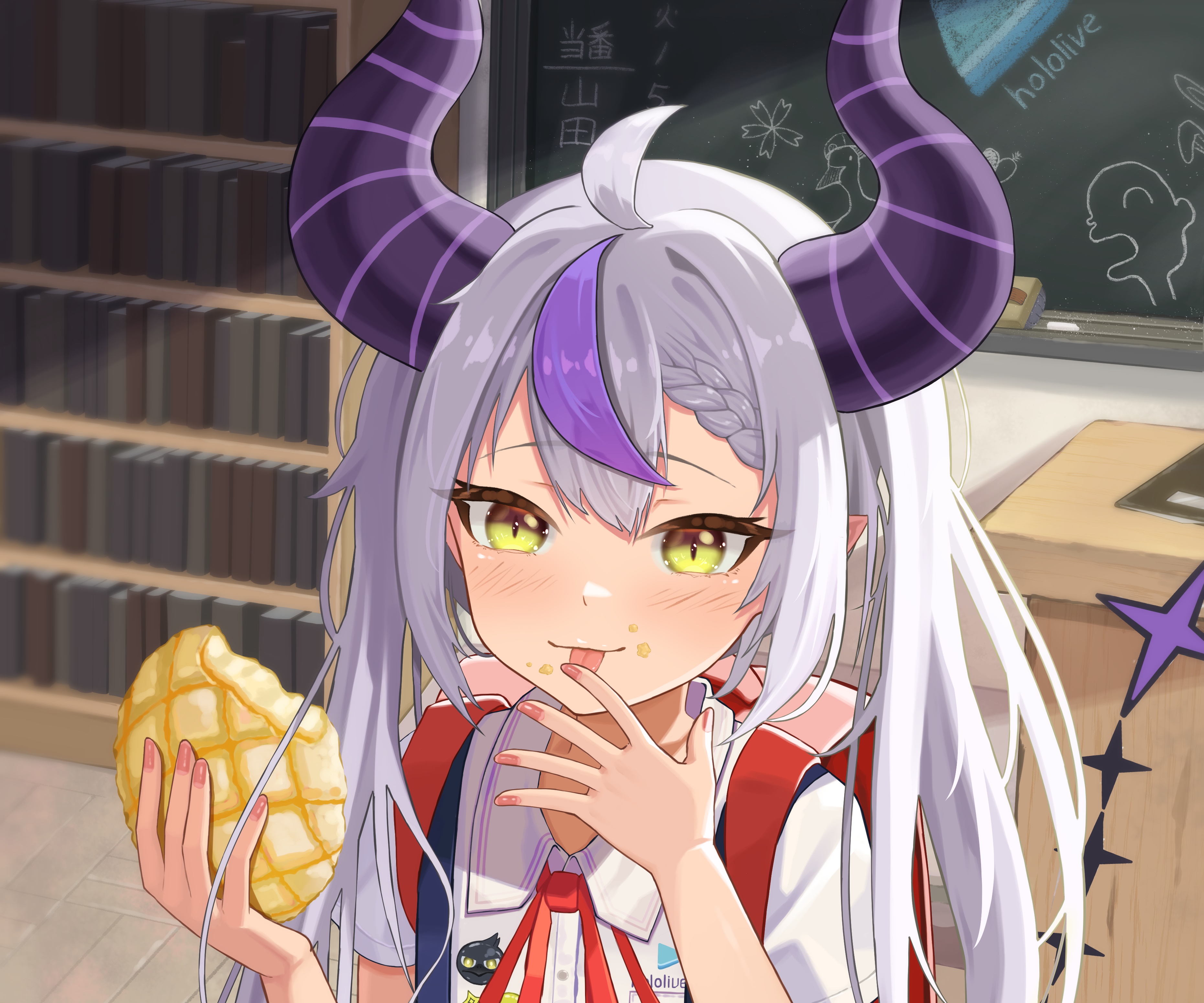 La+ Darknesss from Hololive eating melon bread HD Wallpaper