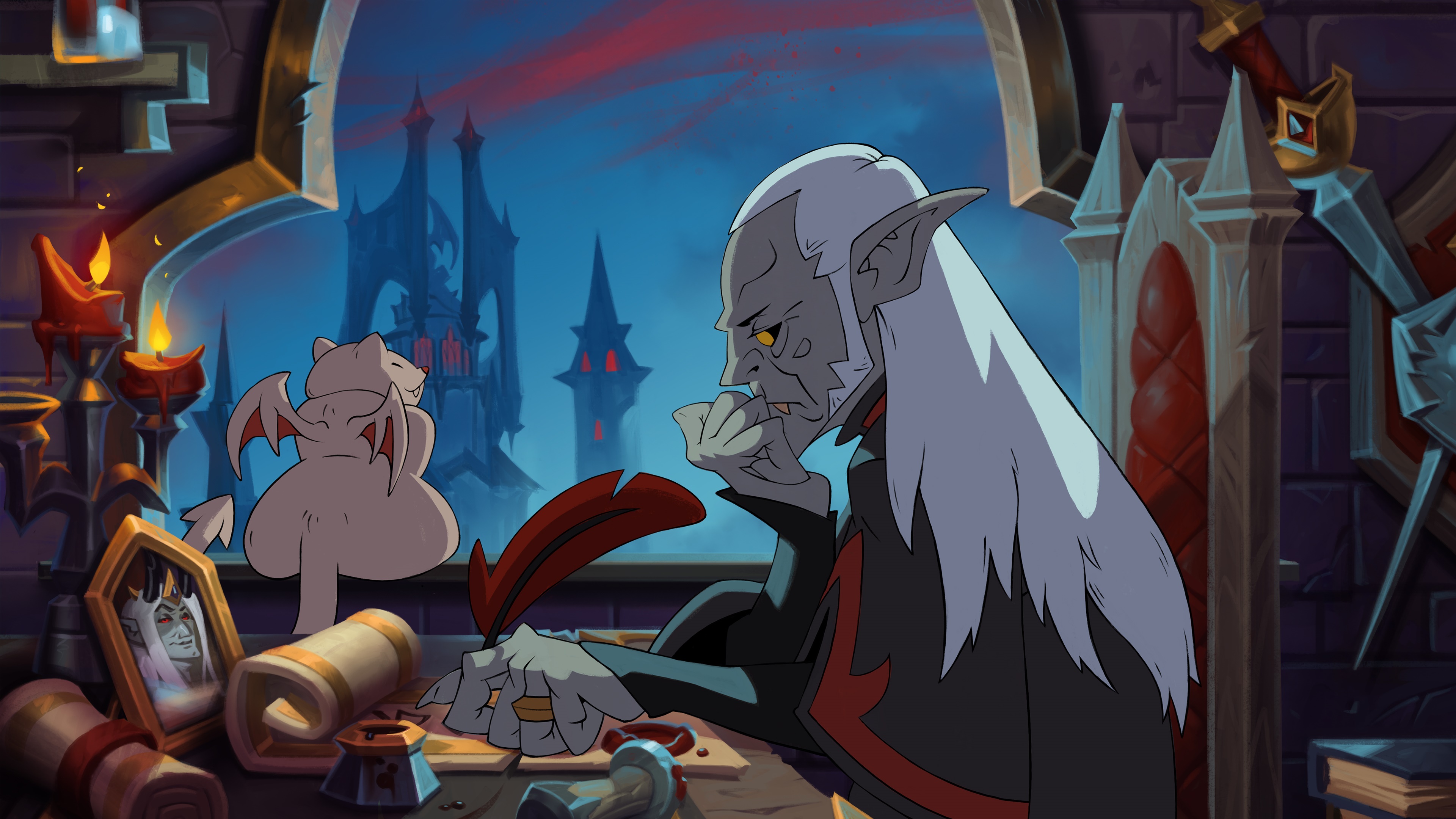 Vampire Lord and Bat Creature in Castle 4K HD Wallpaper