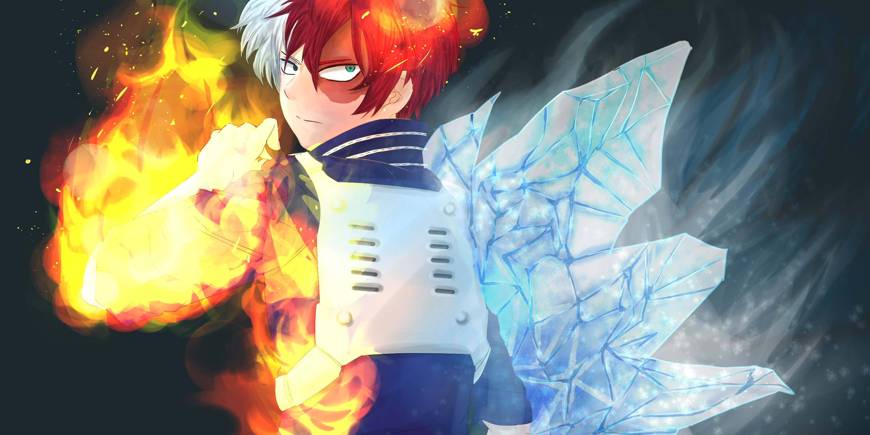 Shoto Todoroki from My Hero Academia with fire and ice HD Wallpaper