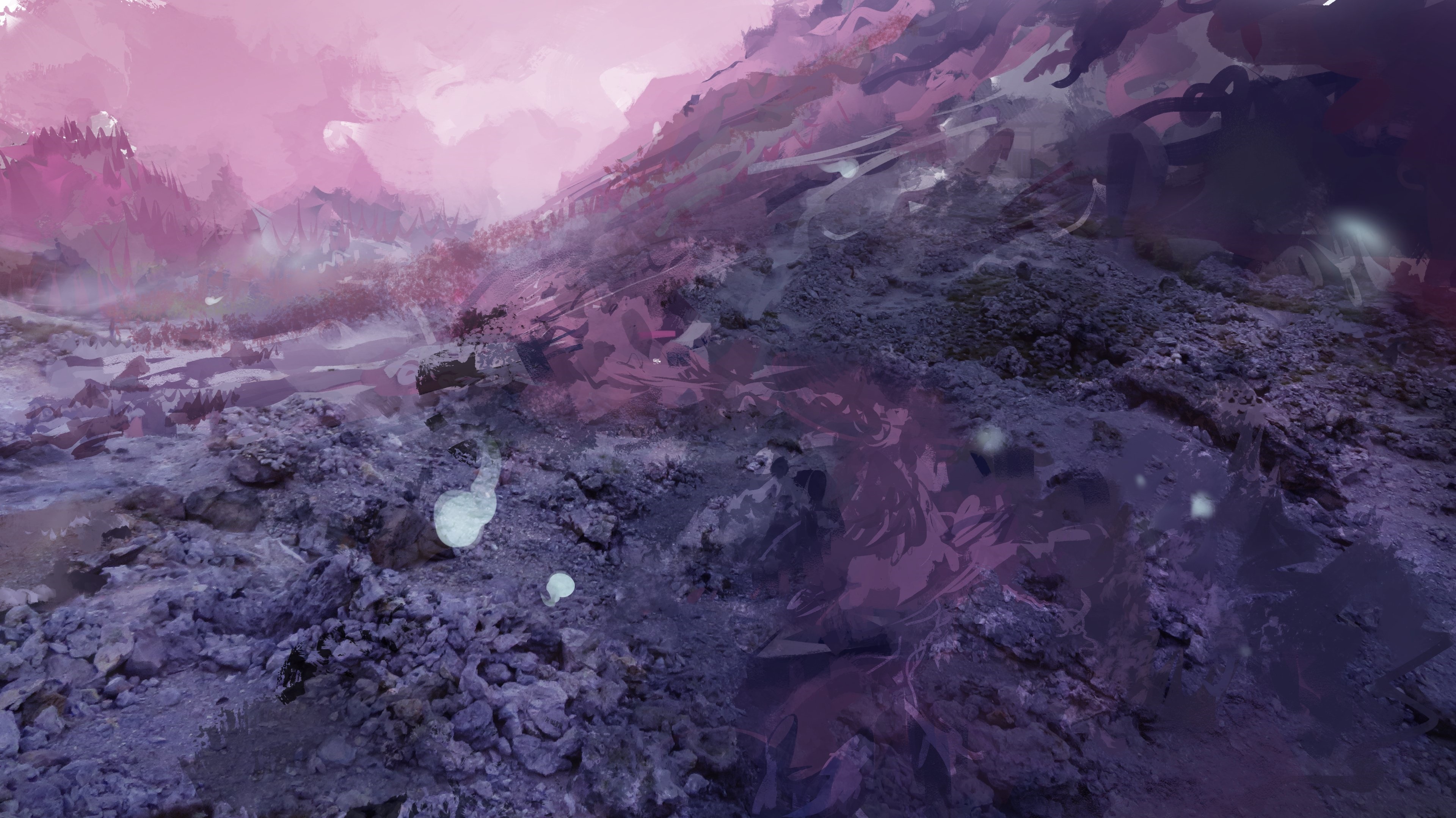 Abstract landscape with purple and pink hues HD Wallpaper