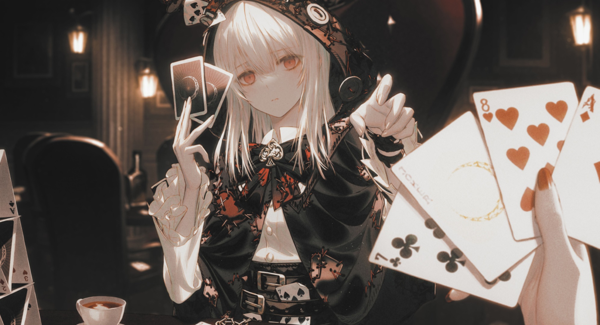 Anime girl playing cards in a casino HD Wallpaper