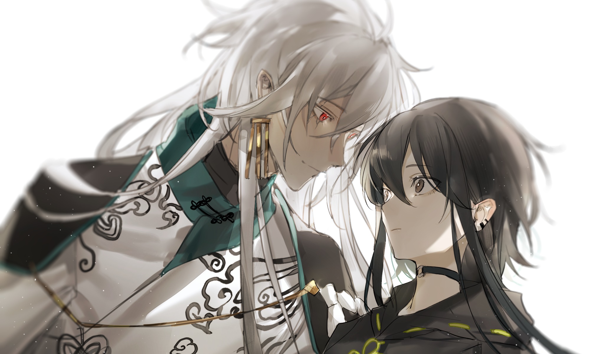 Anime couple with white and black hair HD Wallpaper