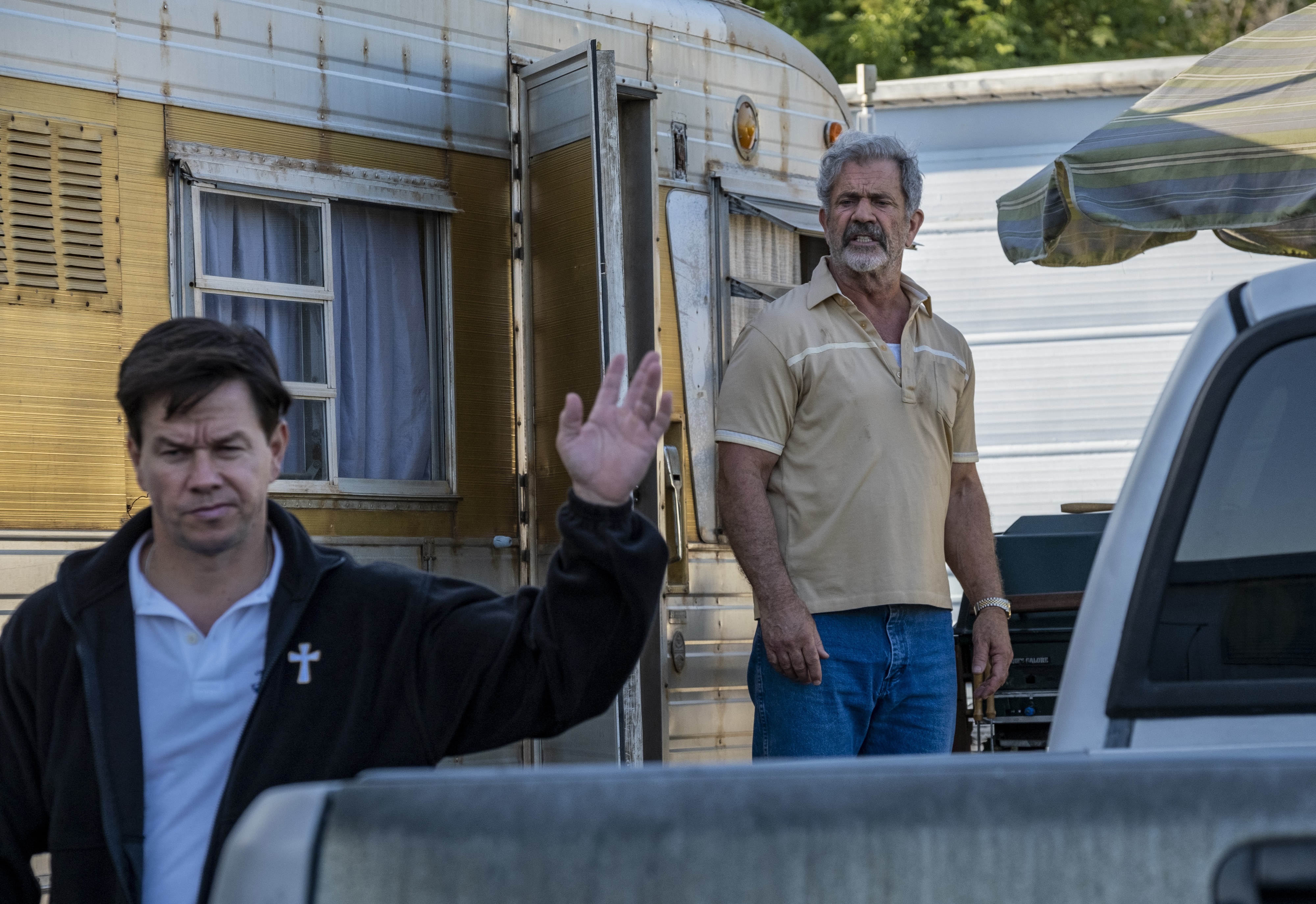 Father Stu 4K: Mark Wahlberg and Mel Gibson HD Wallpaper