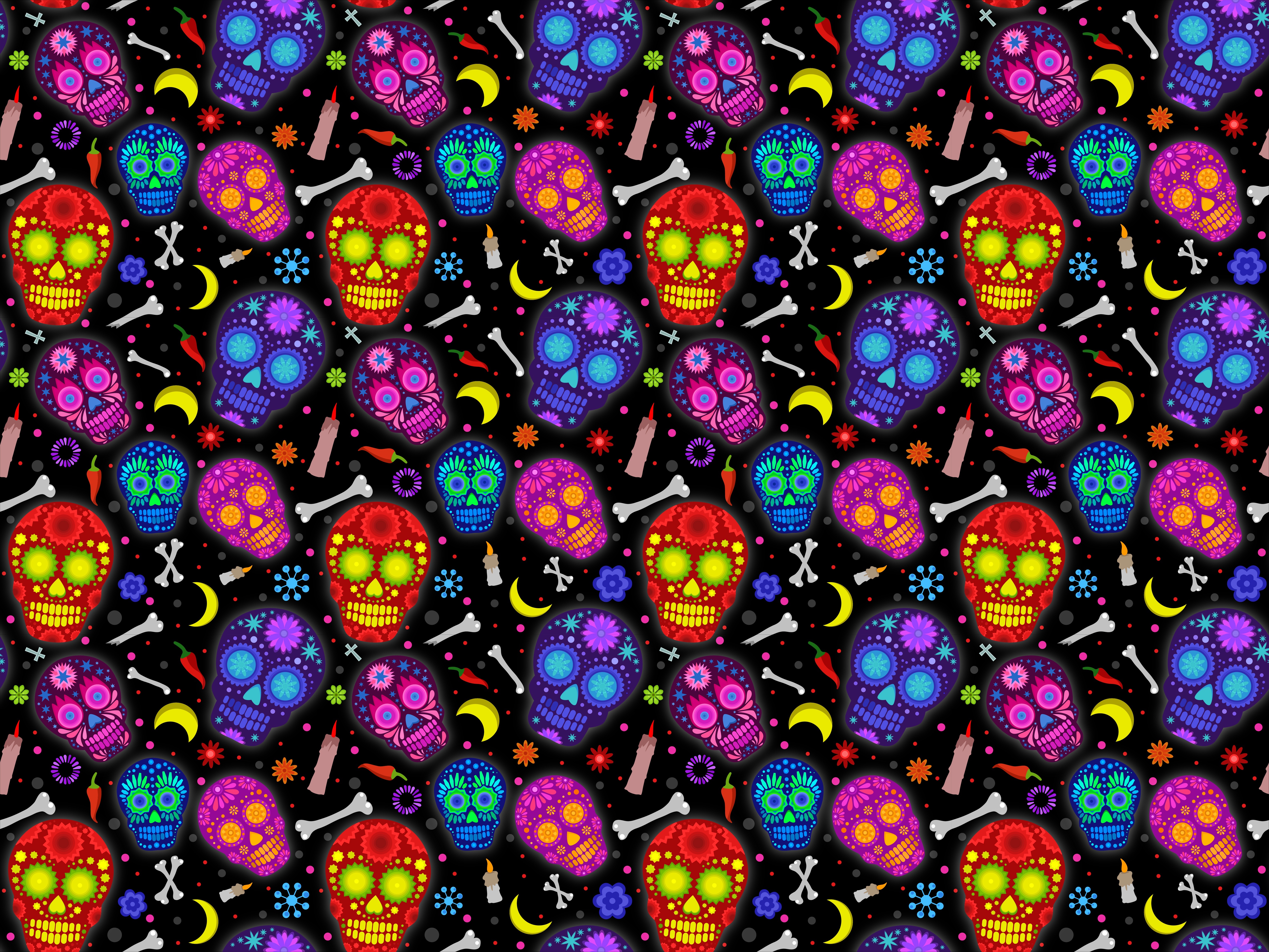 Artistic Sugar Skull Pattern 4K HD Wallpaper