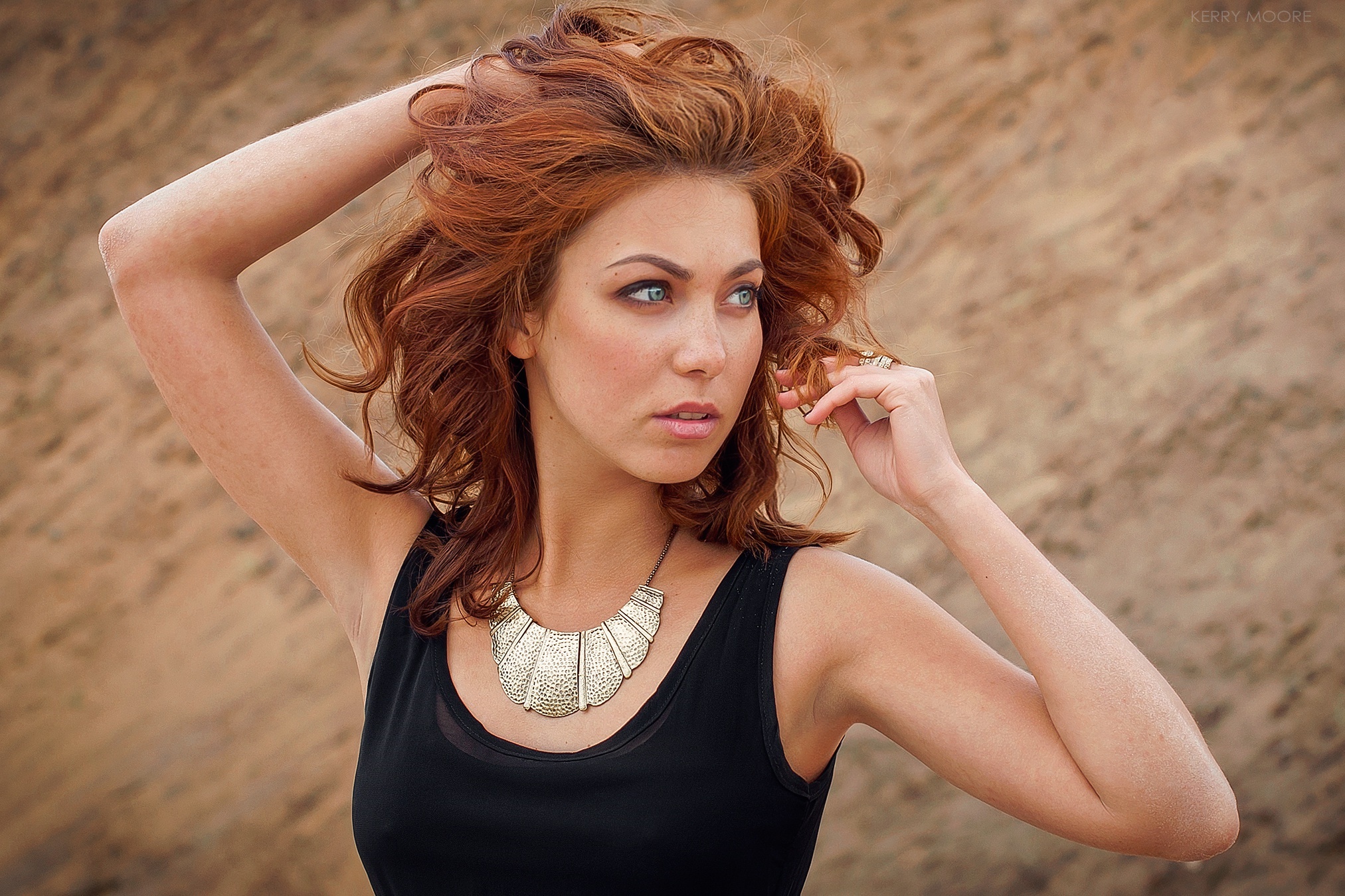 Woman with red hair and necklace HD Wallpaper