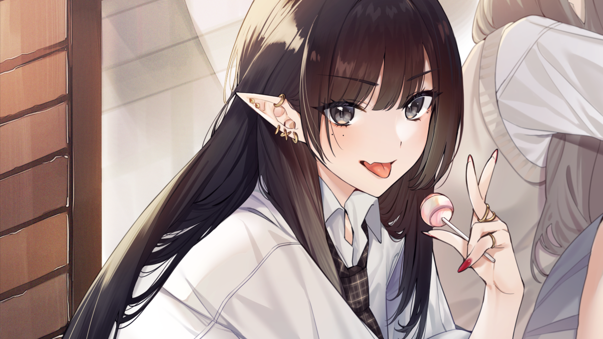 Anime girl with elf ears and lollipop HD Wallpaper
