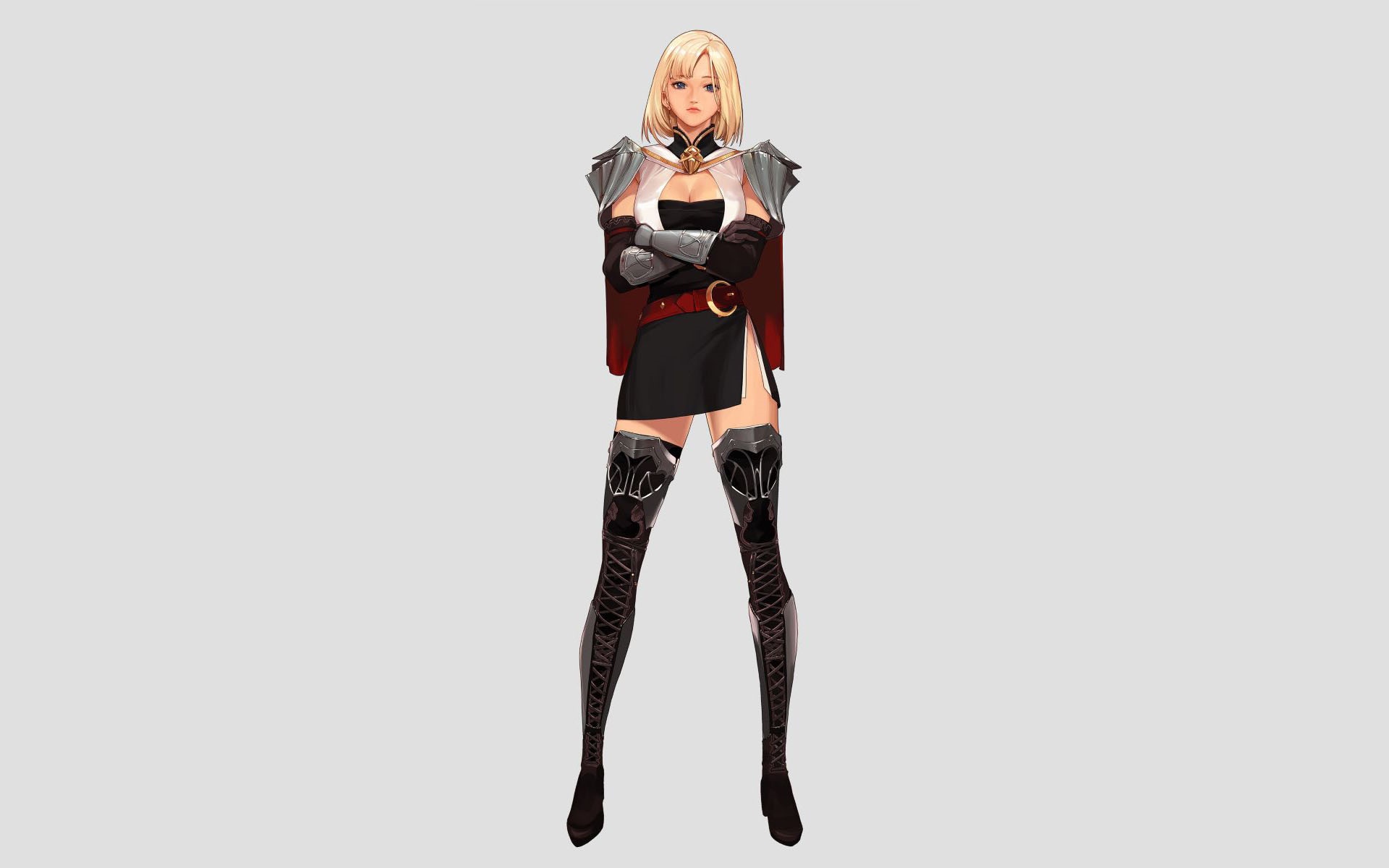 Woman in black dress and thigh-high boots HD Wallpaper