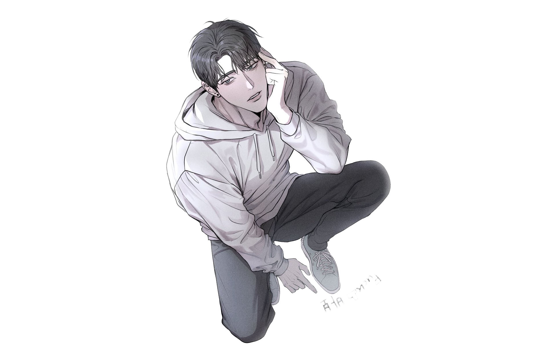 Anime boy in hoodie and pants HD Wallpaper