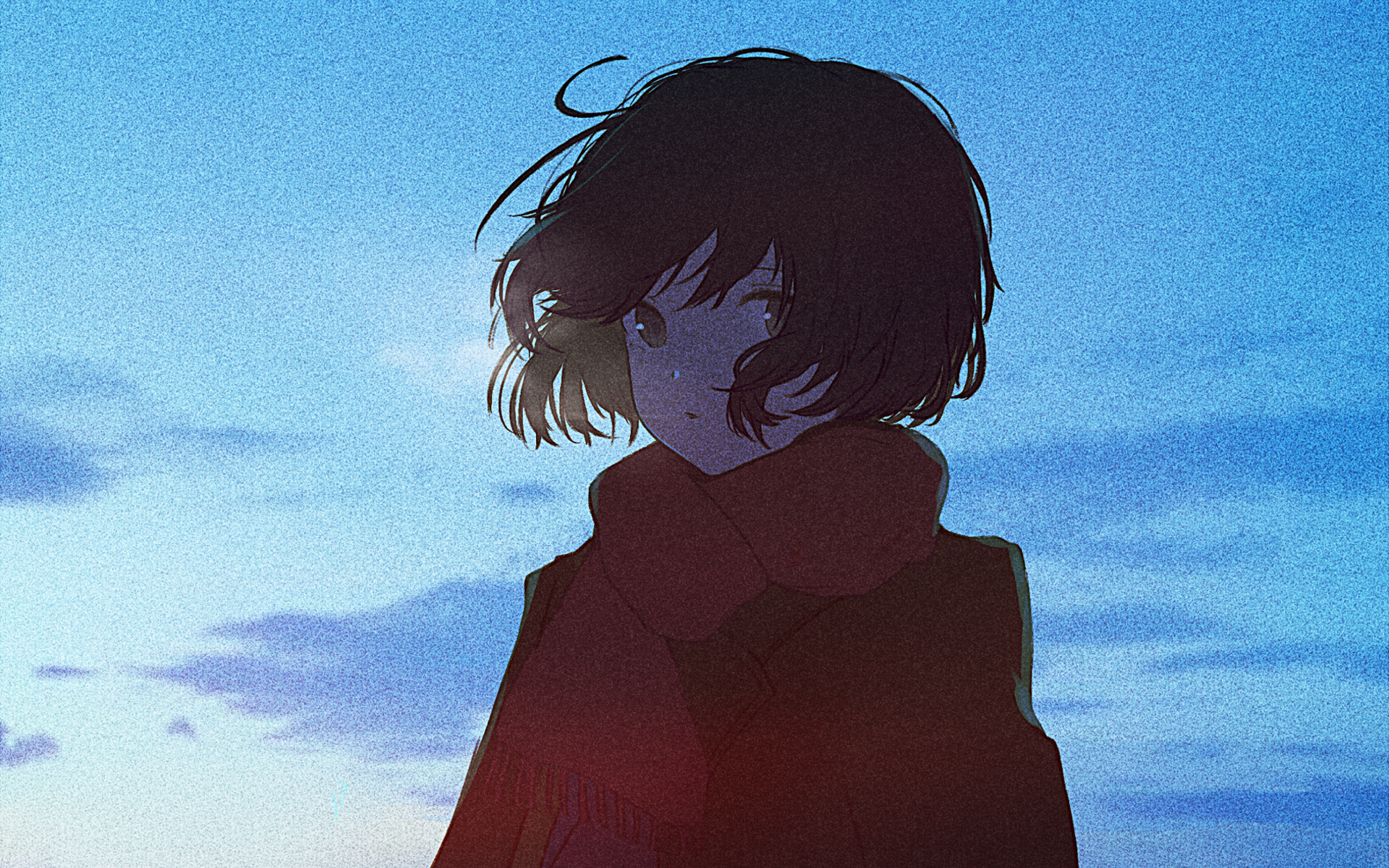 Girl in Scarf Against Blue Sky HD Wallpaper