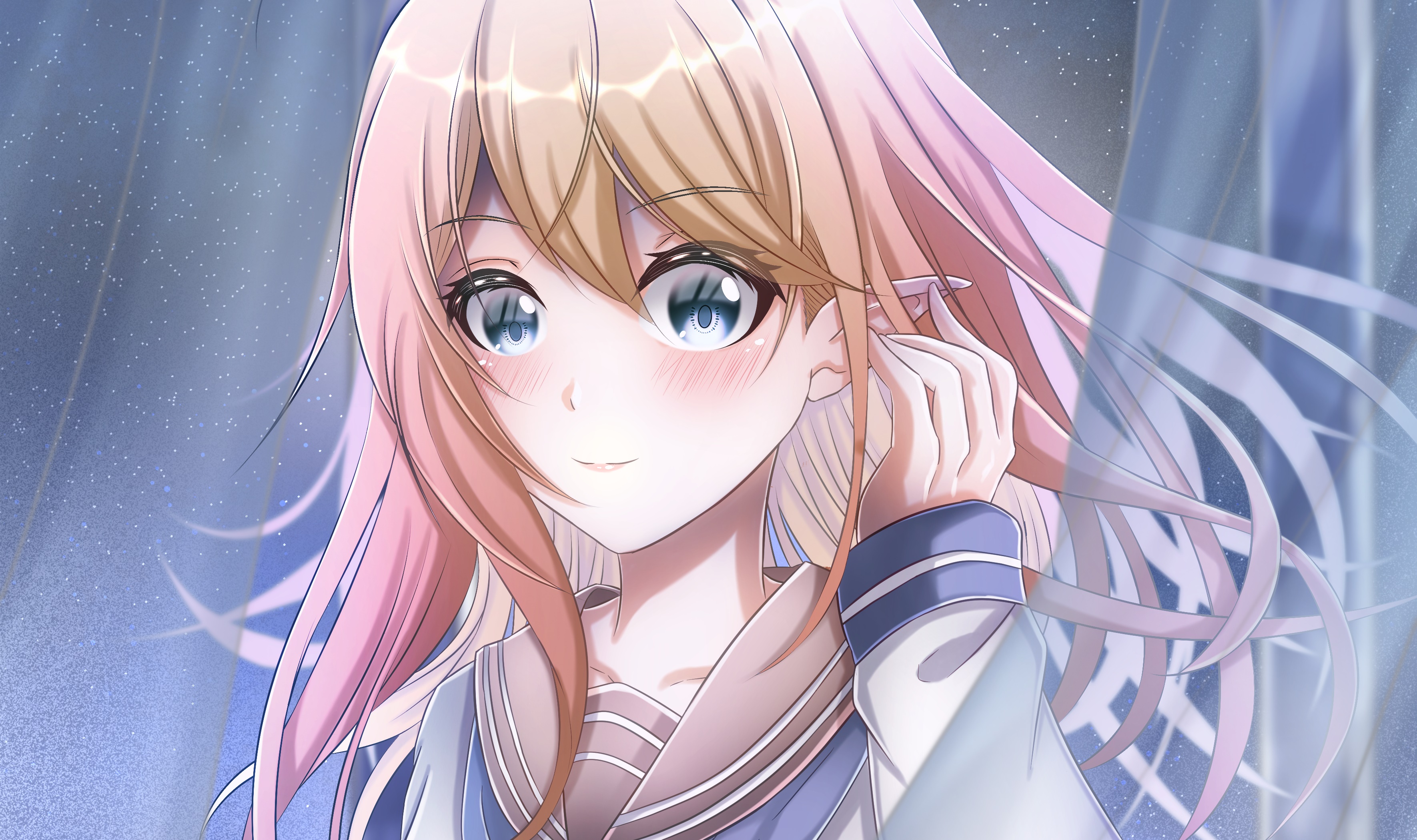 Anime girl with blonde hair and blue eyes HD Wallpaper