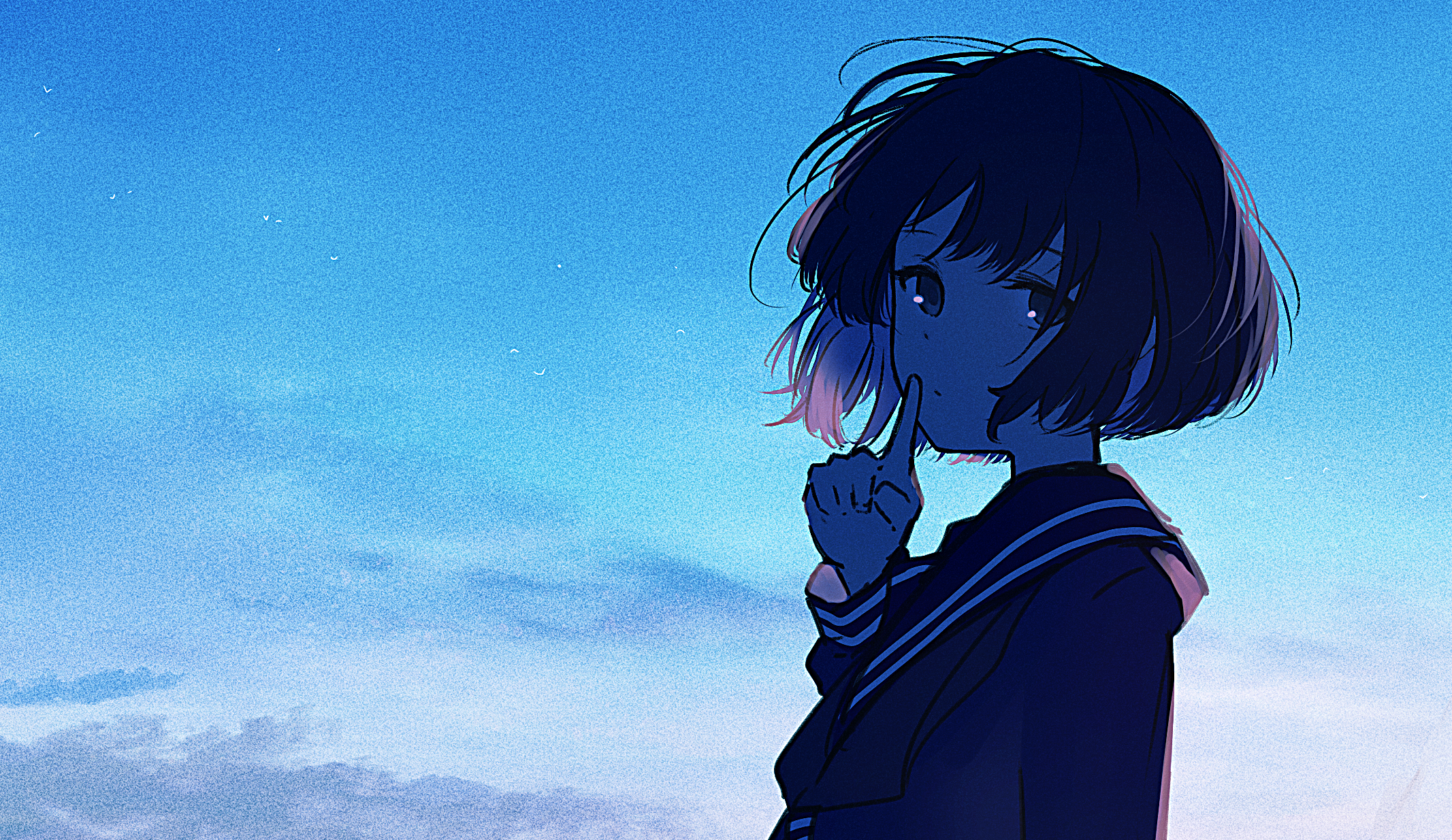 Girl in School Uniform Looking Up at the Sky HD Wallpaper