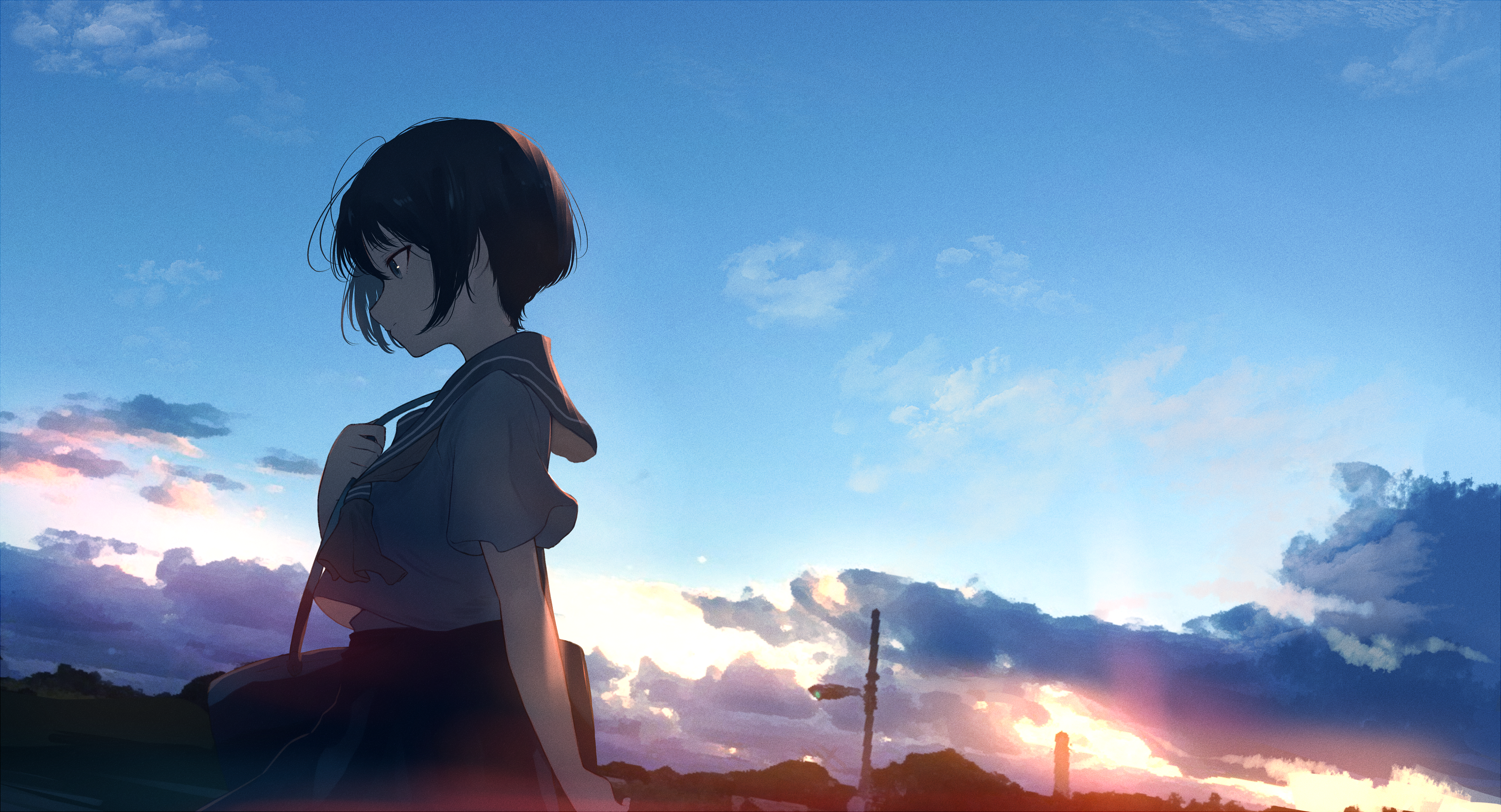 Girl looking down at sunset HD Wallpaper