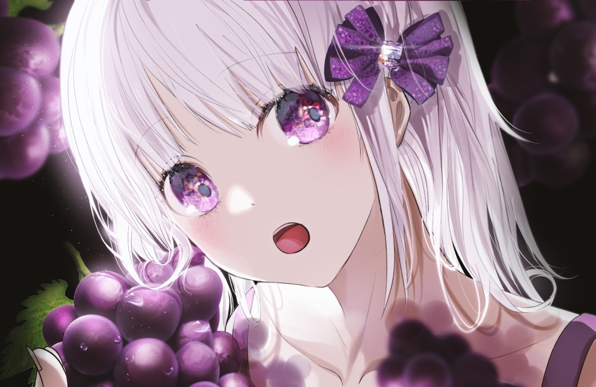 Girl with purple grapes HD Wallpaper