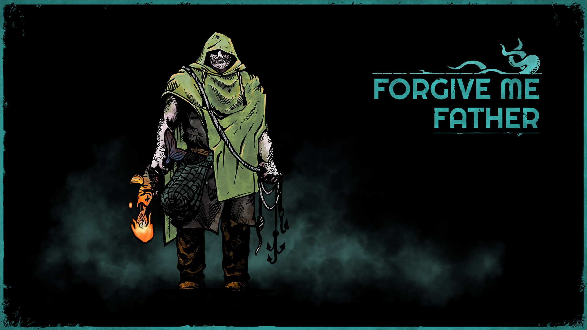 Forgive Me Father character with lantern and fishing hooks HD Wallpaper