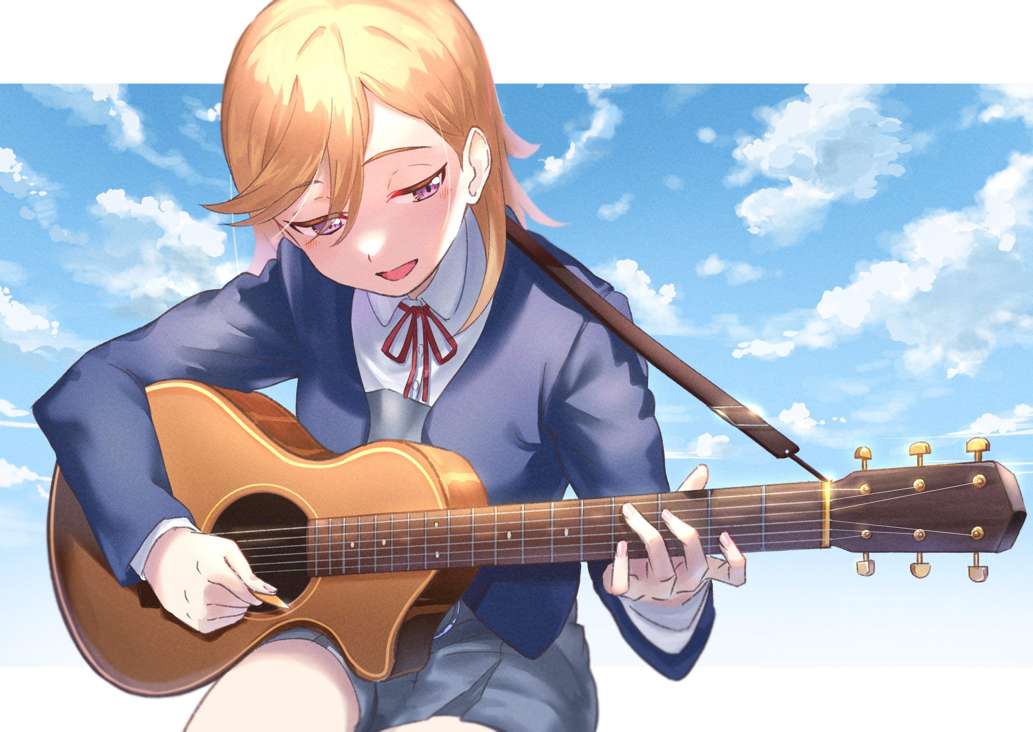 Kanon Shibuya from Love Live! Superstar!! playing guitar HD Wallpaper