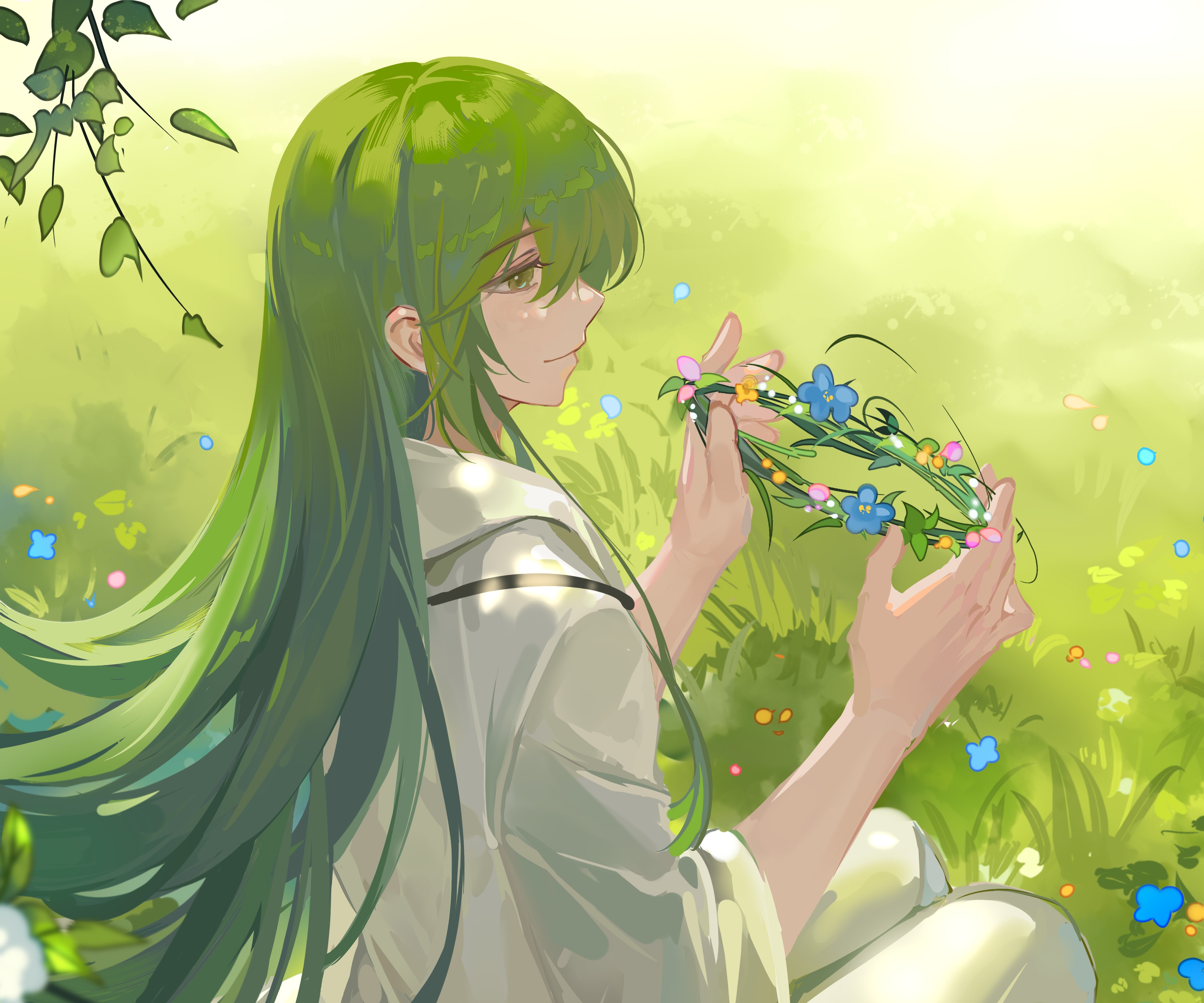 Lancer from Fate/Grand Order holding a flower crown HD Wallpaper