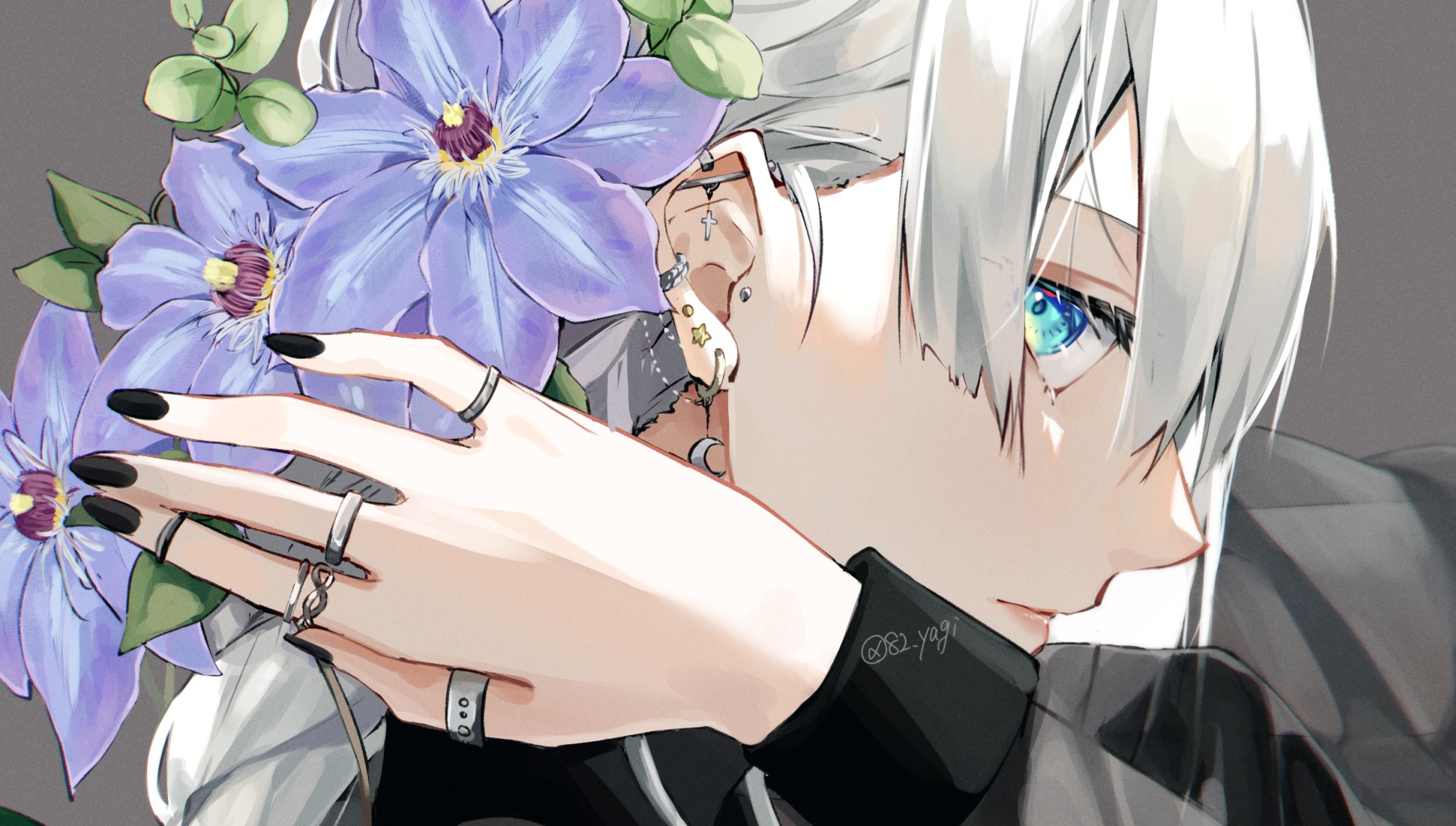 Anime girl with white hair and blue eyes HD Wallpaper
