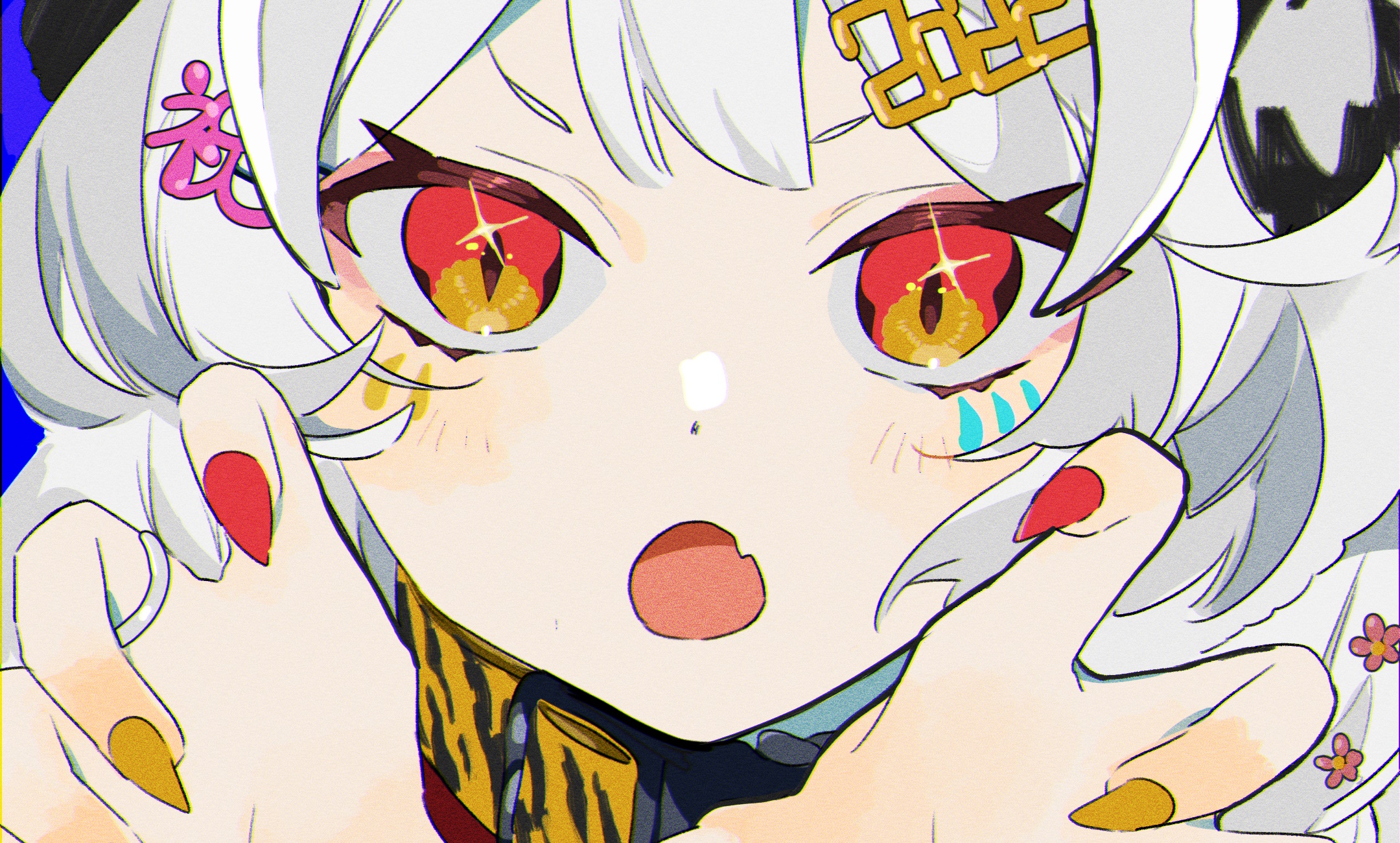 Anime girl with tiger stripes and red eyes HD Wallpaper