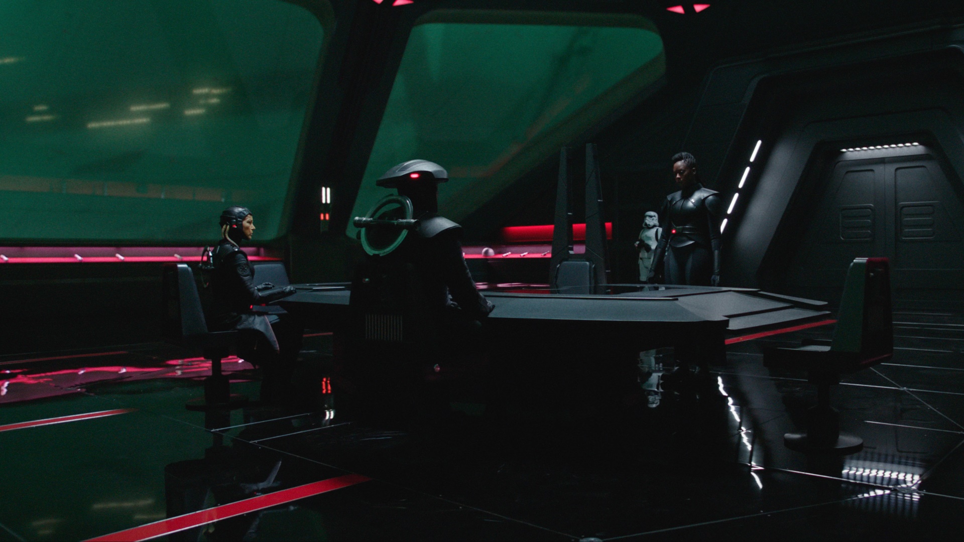 Characters in a futuristic room HD Wallpaper