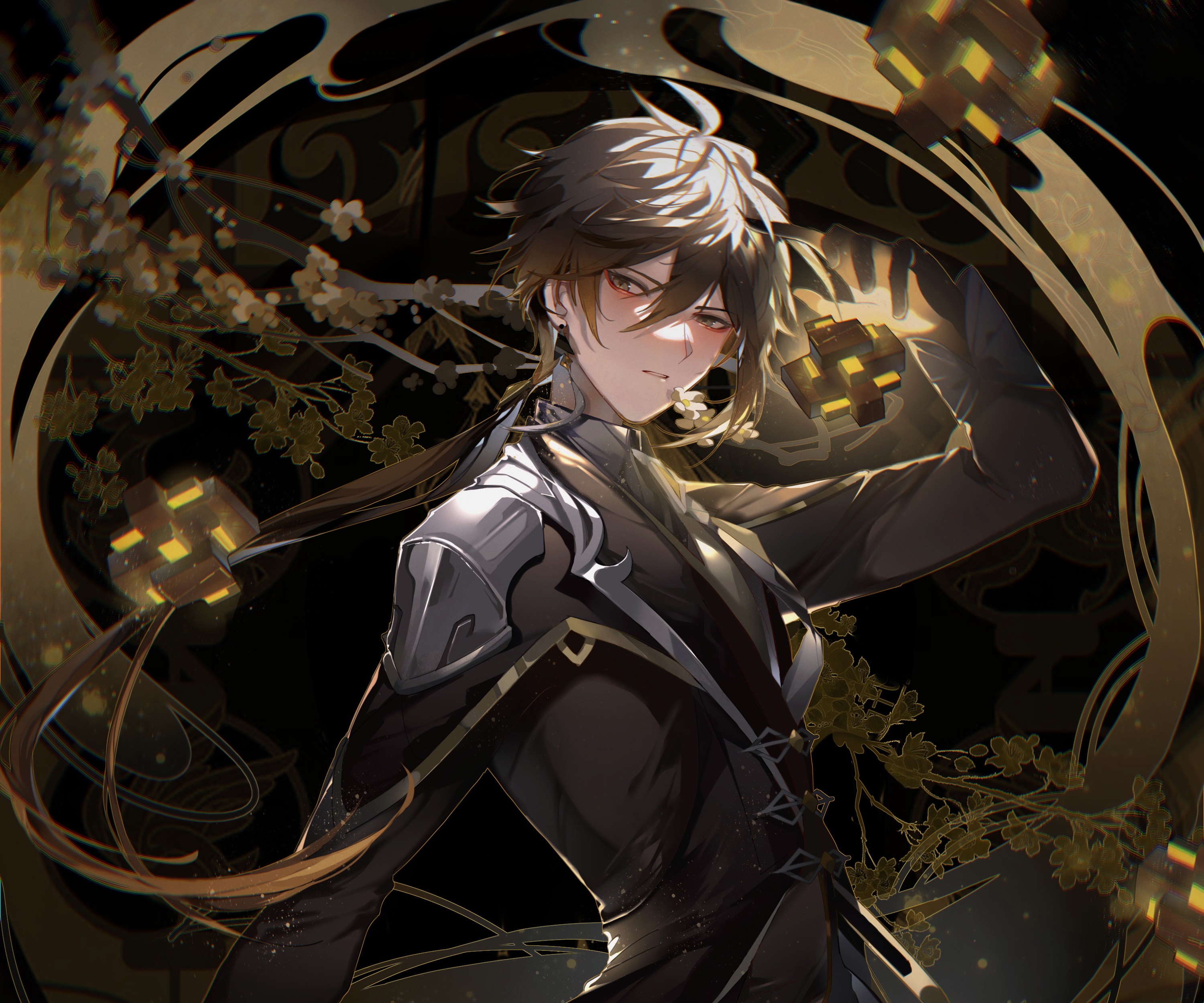 Zhongli from Genshin Impact with glowing cubes HD Wallpaper