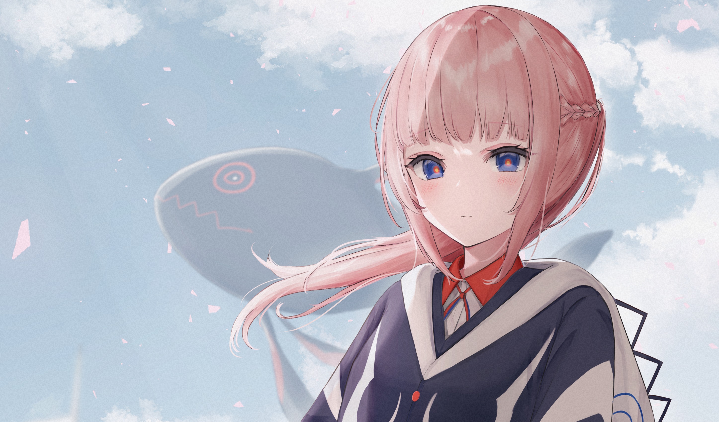 Anime girl with pink hair and a large creature HD Wallpaper