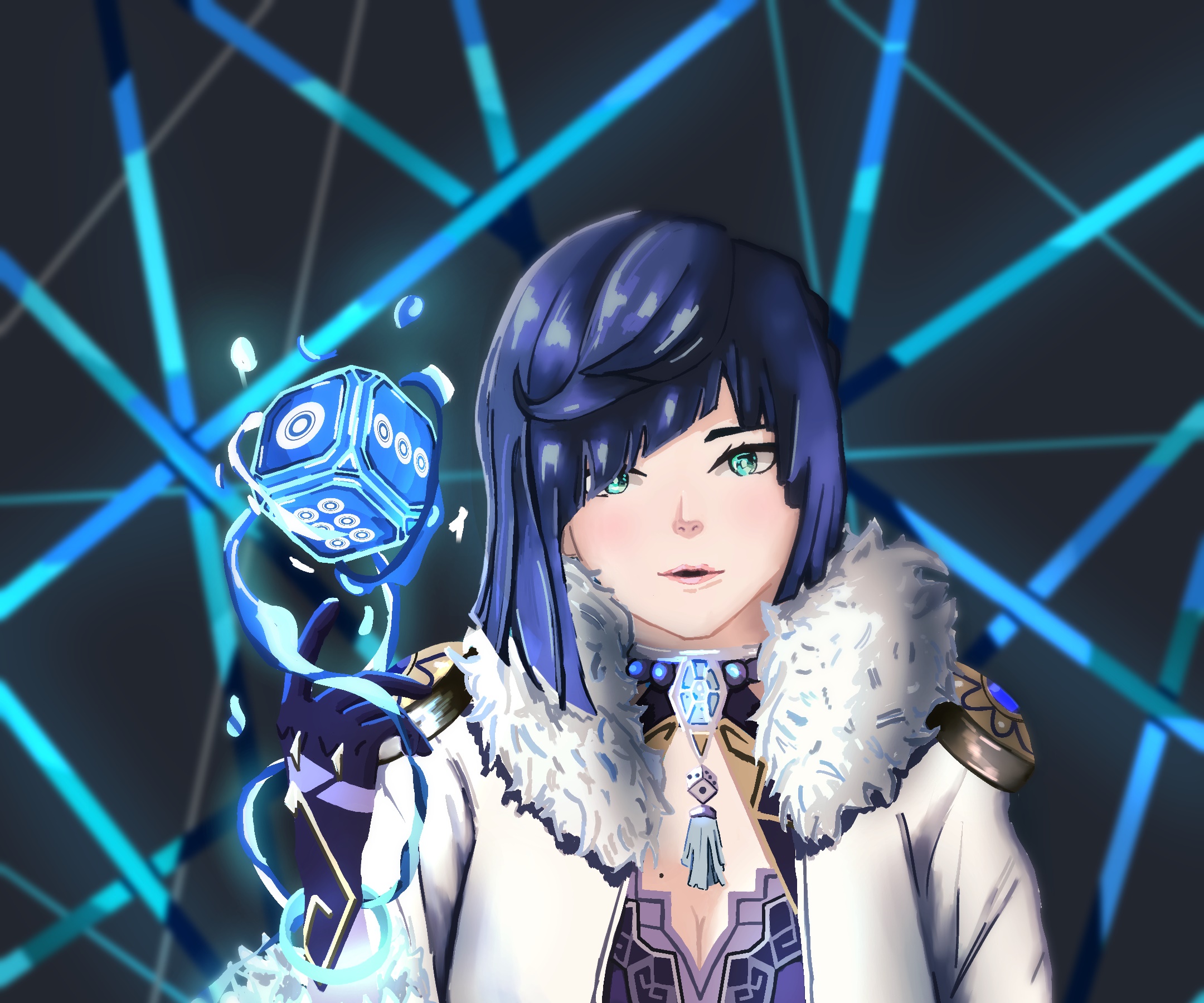 Yelan from Genshin Impact holding a blue cube HD Wallpaper