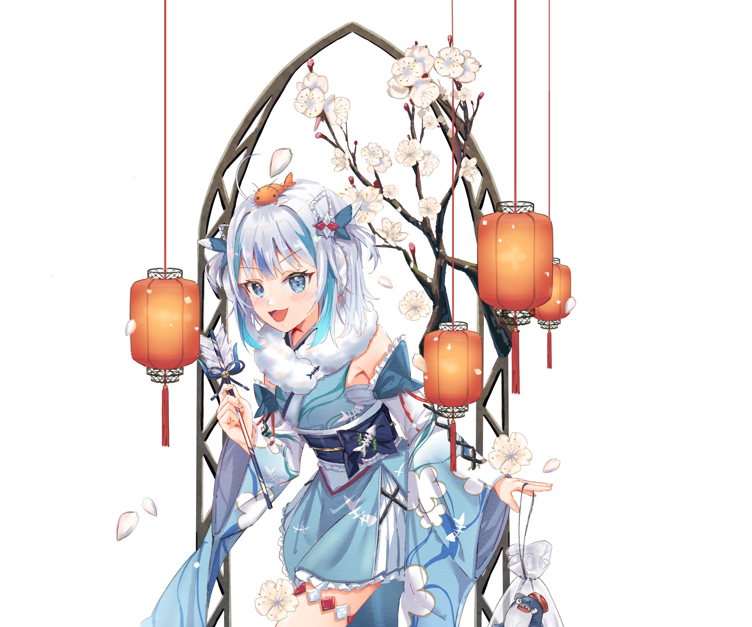 Gawr Gura from Hololive with lanterns HD Wallpaper
