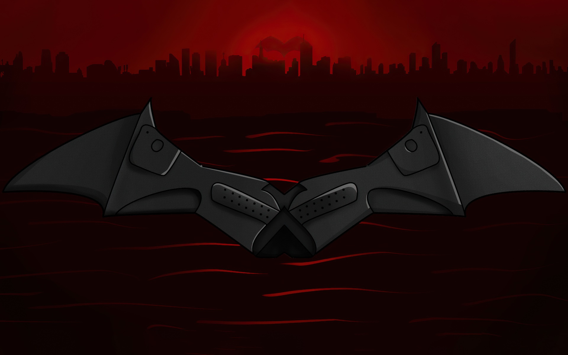 Batman symbol over Gotham City skyline HD Wallpaper