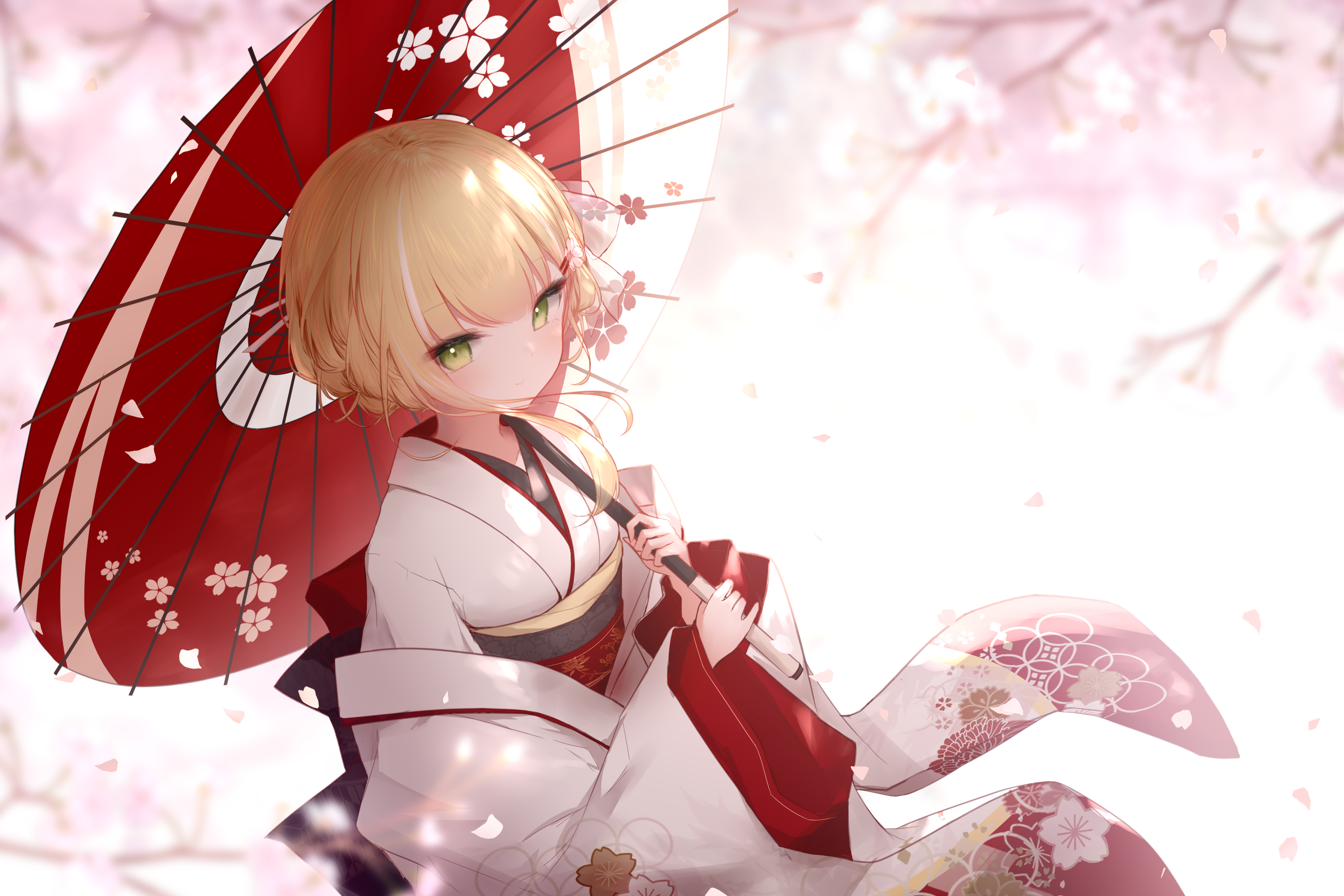 Girl in Kimono with Umbrella HD Wallpaper