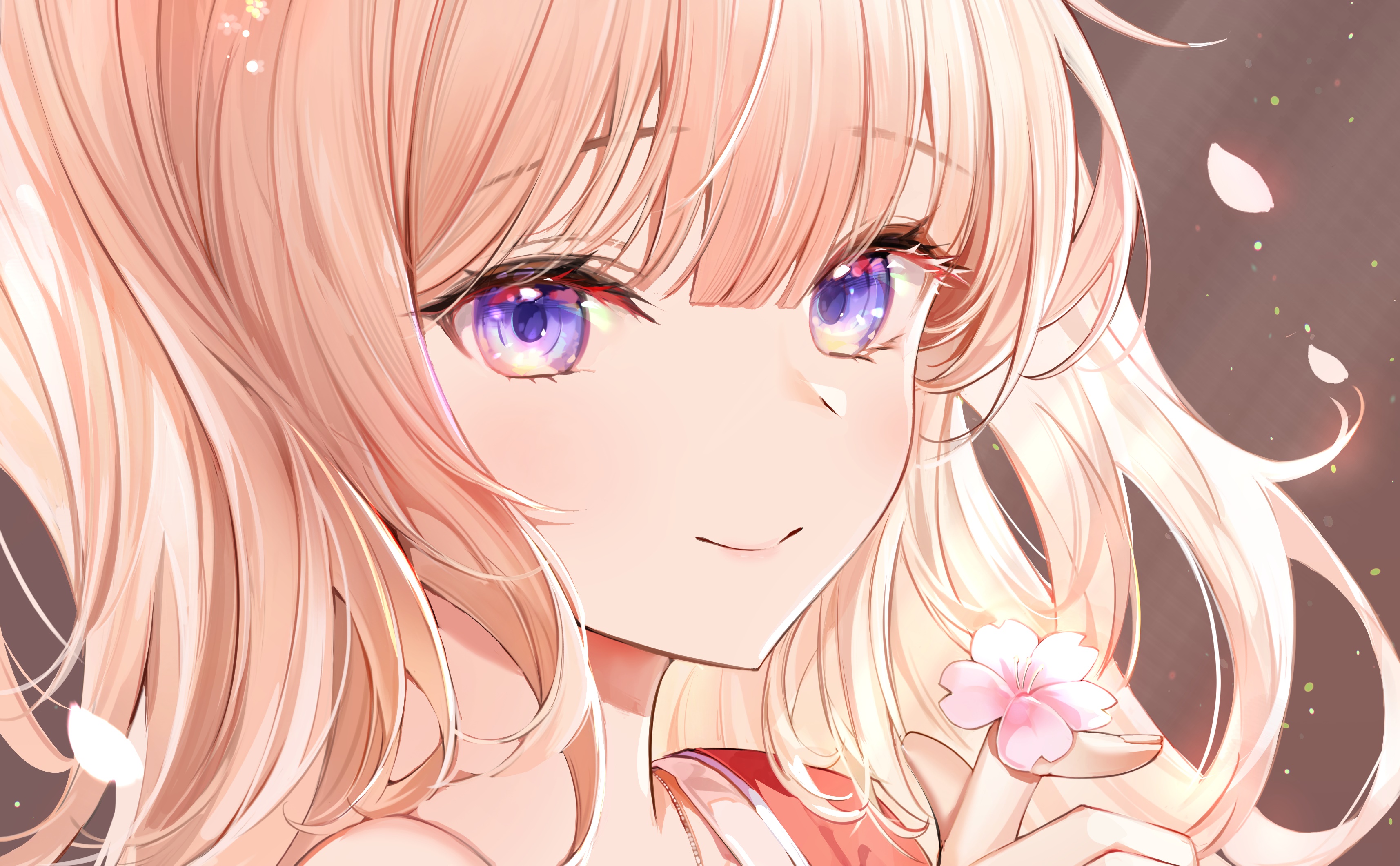 Anime girl with pink hair and purple eyes HD Wallpaper