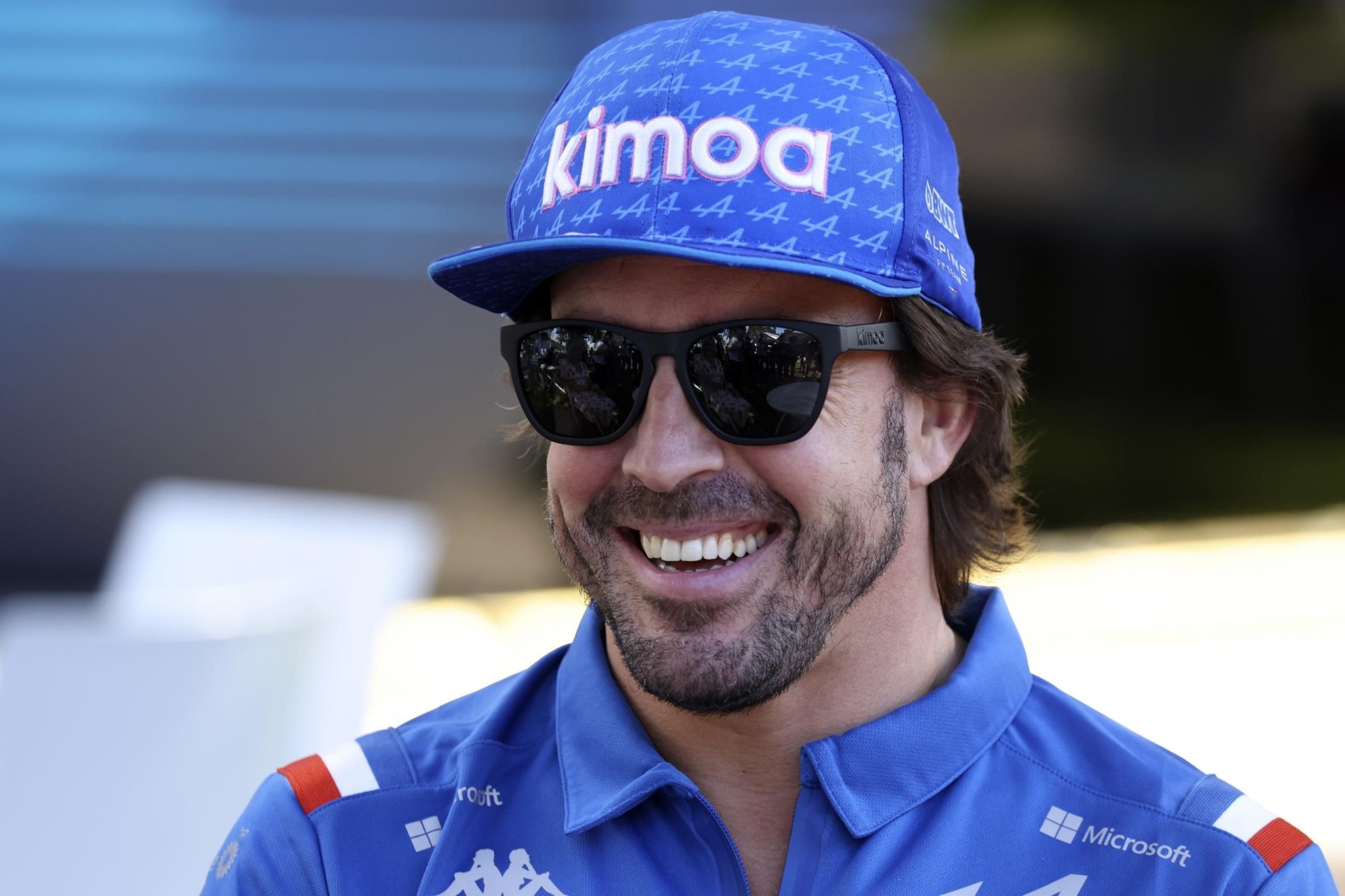 Fernando Alonso wearing Kimoa cap and Alpine shirt HD Wallpaper