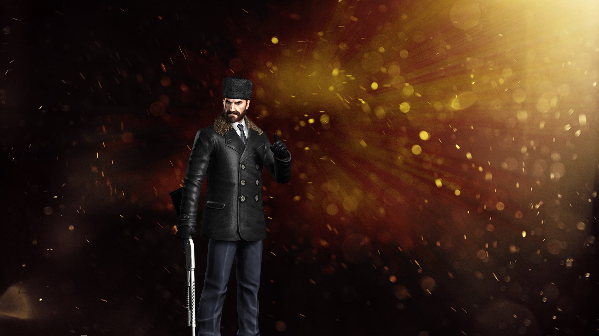 Man in winter coat holding a rifle HD Wallpaper