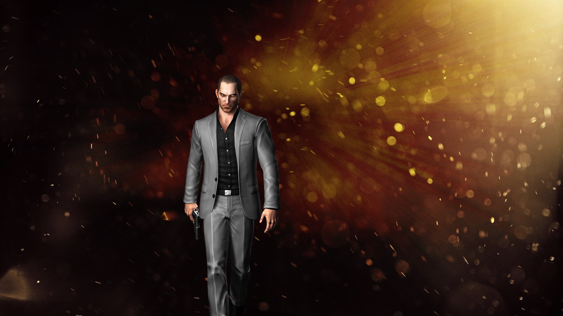 Man in a suit holding a gun HD Wallpaper