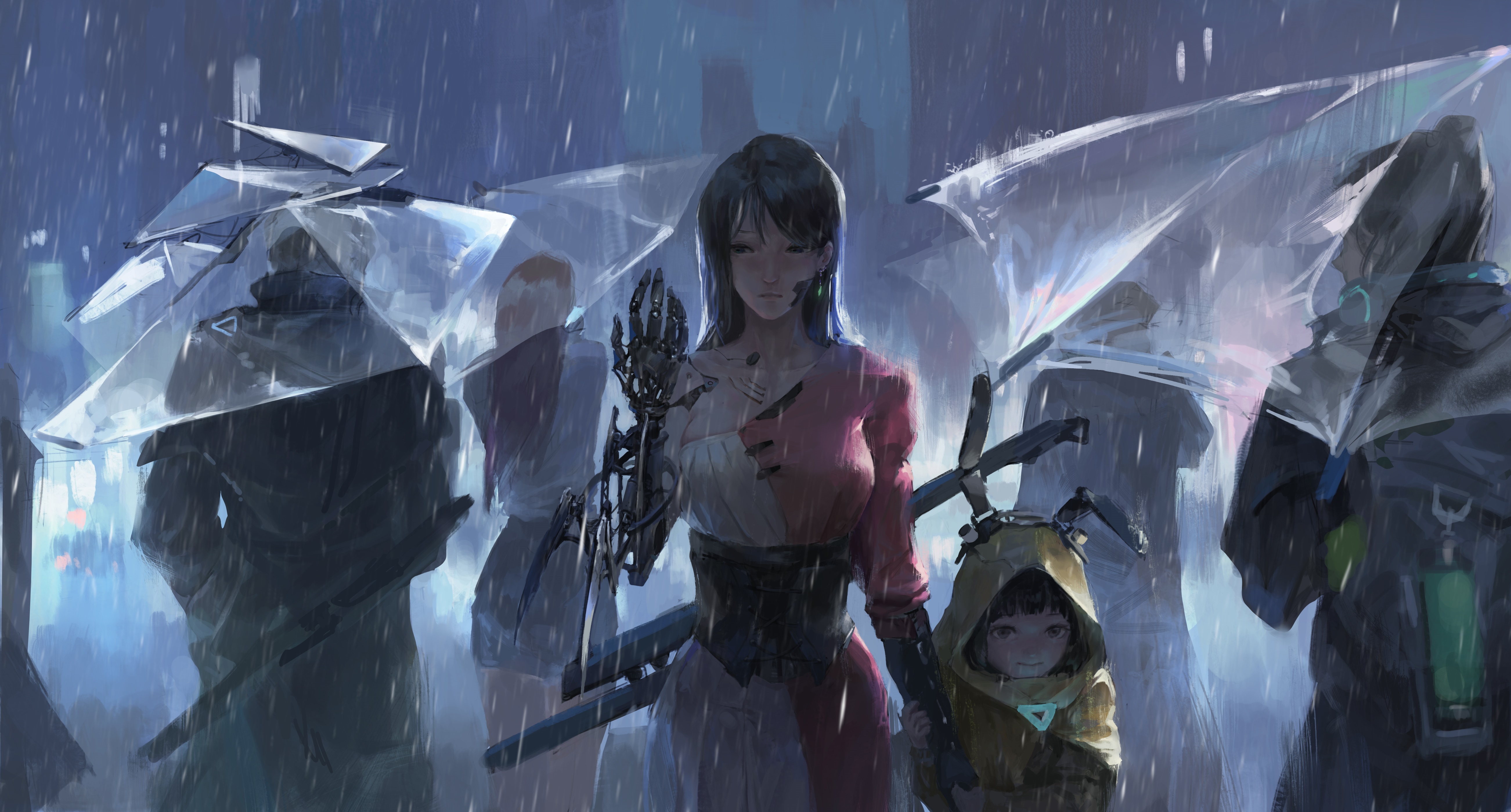 Sci Fi Cyborg in the Rain 4K HD Wallpaper