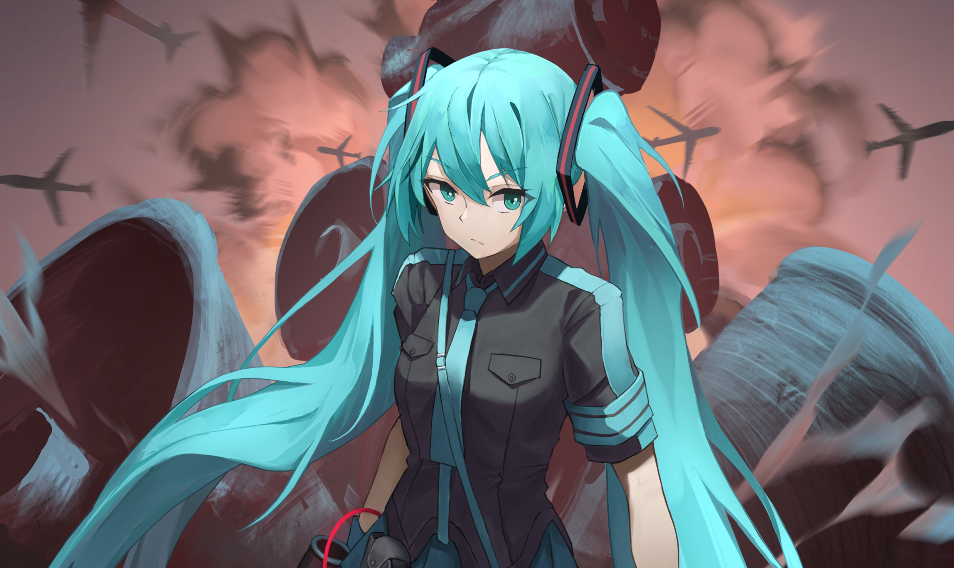 Hatsune Miku from Vocaloid in a warzone HD Wallpaper