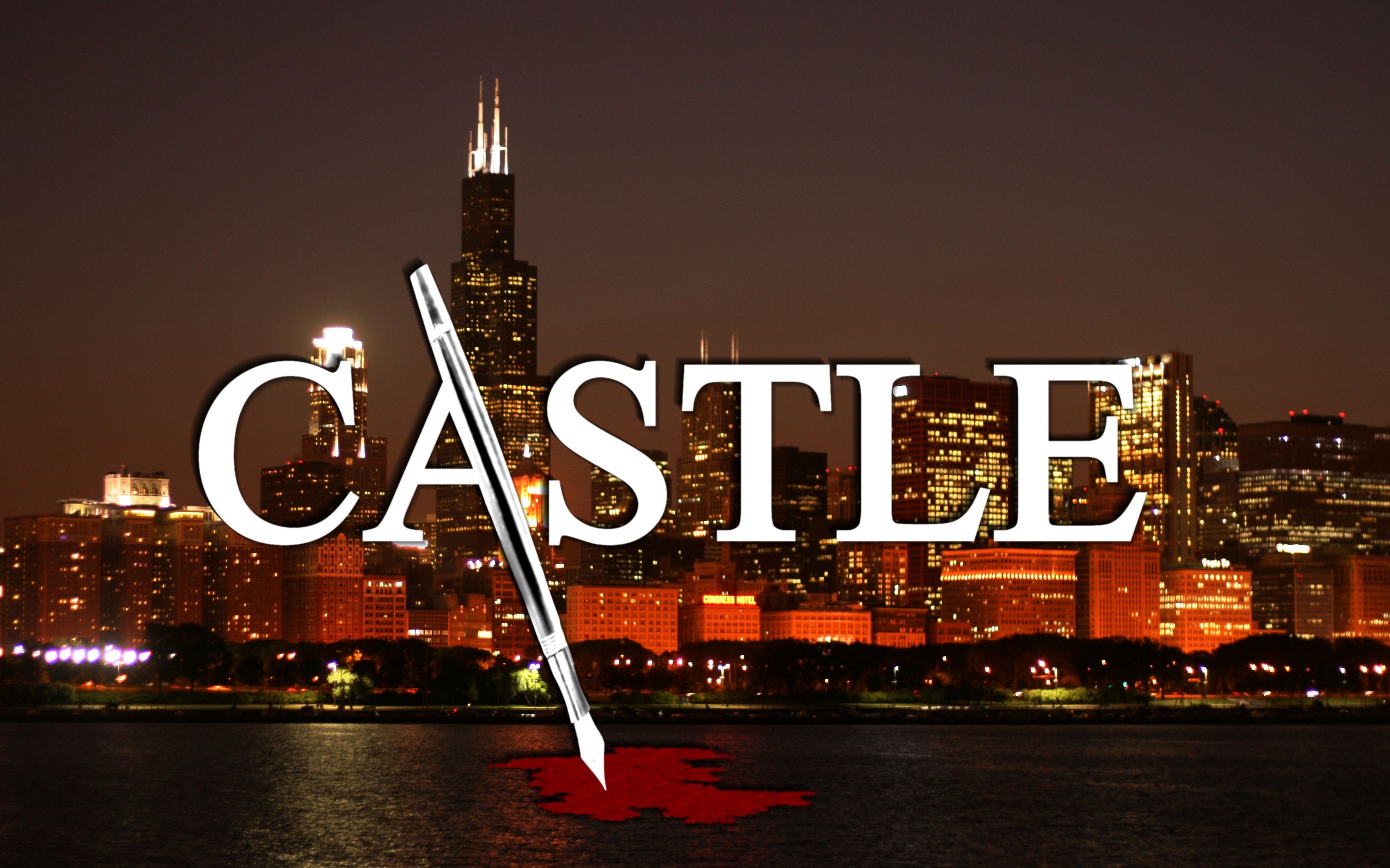 Castle TV show title card with Chicago skyline HD Wallpaper