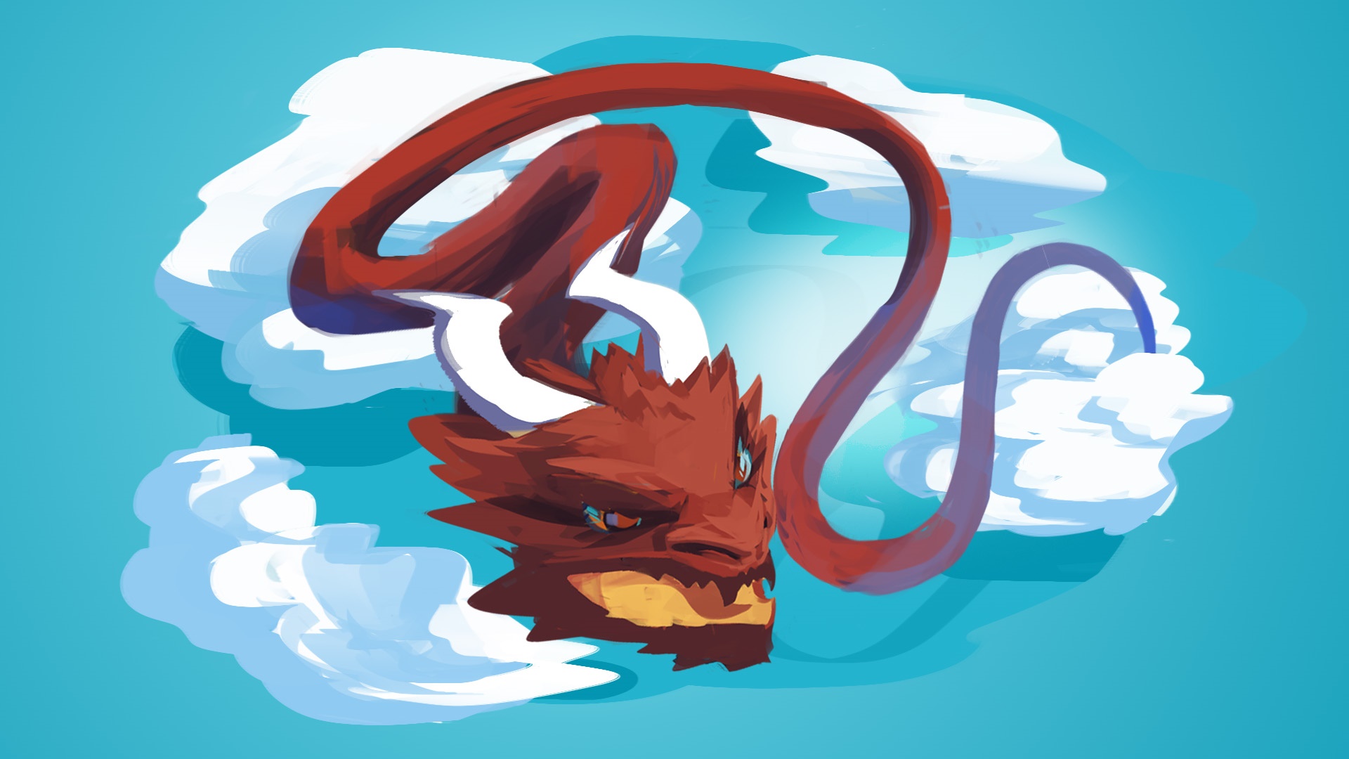 Red Dragon in the Clouds HD Wallpaper