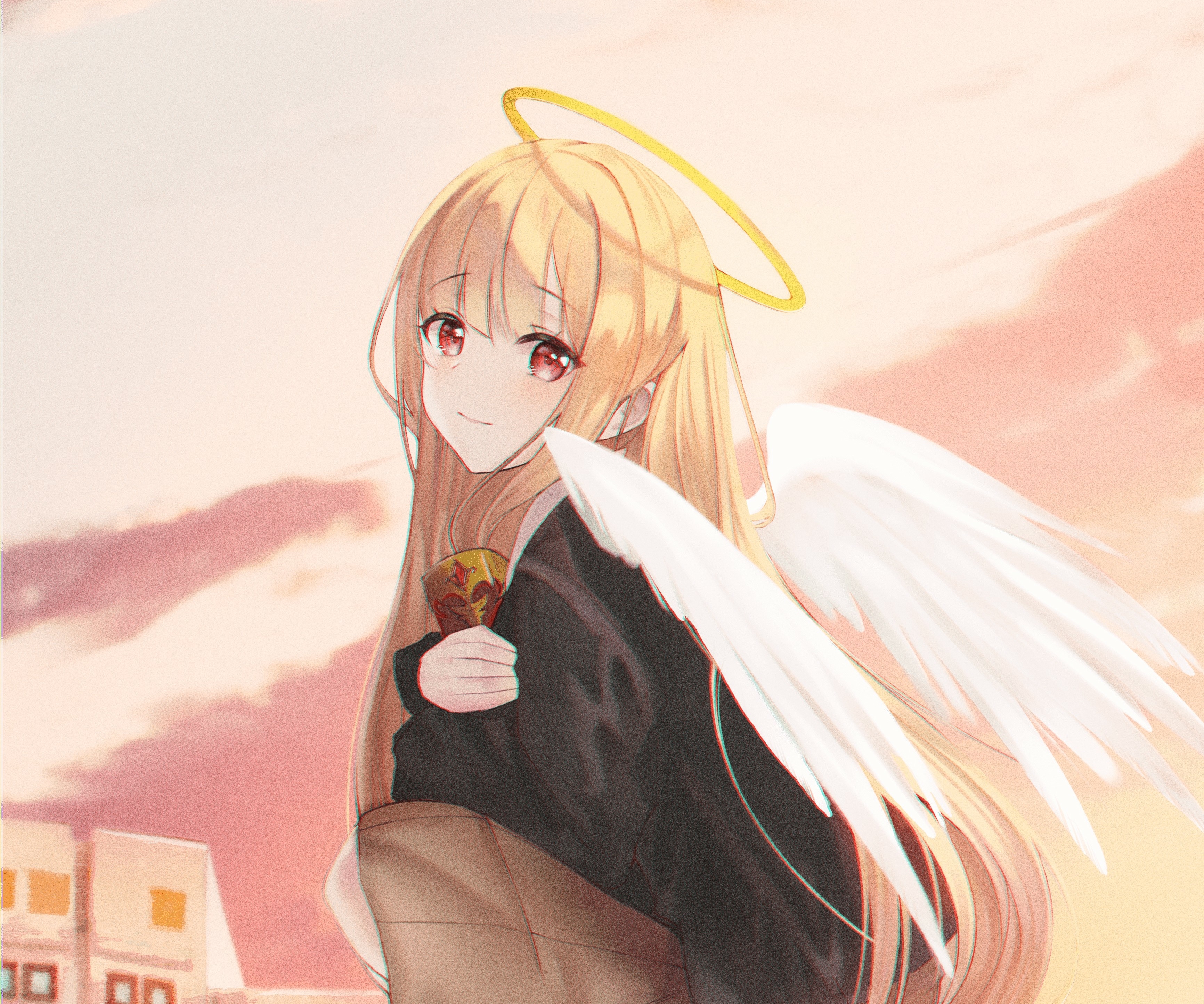 Angel with halo and wings holding a chalice HD Wallpaper