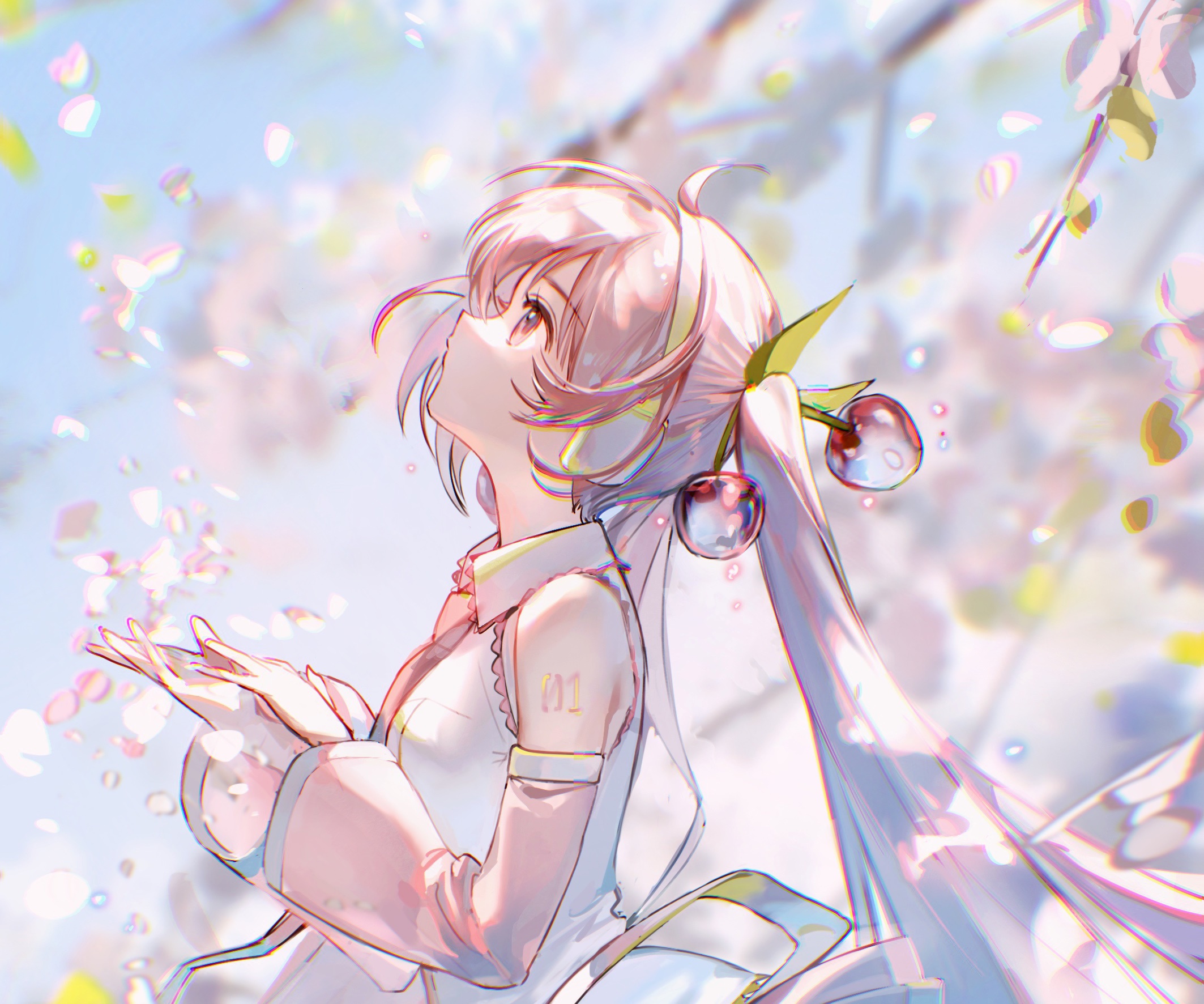 Hatsune Miku with cherry hair accessories HD Wallpaper