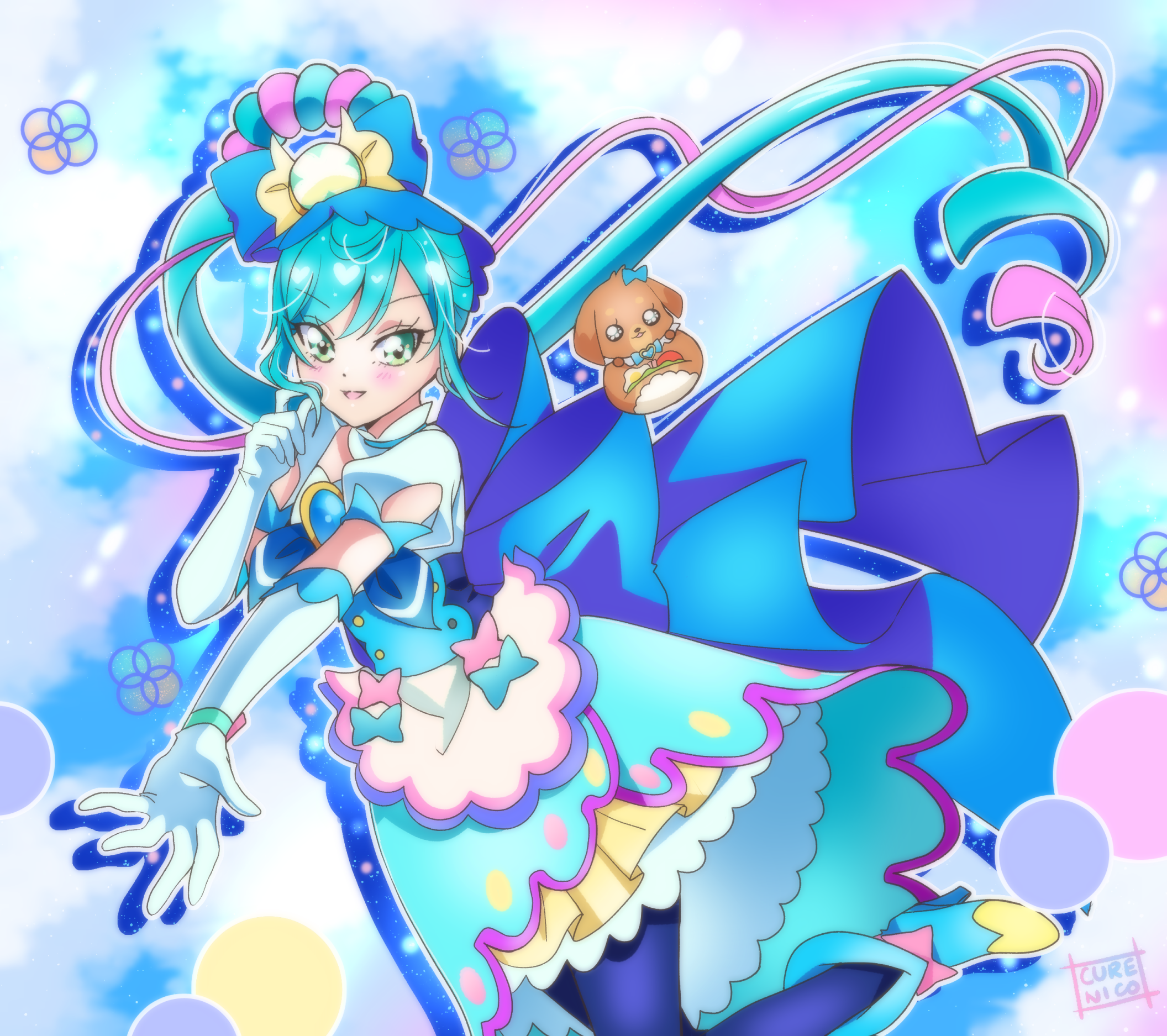 Cure Spicy from Delicious Party Precure with a dog HD Wallpaper