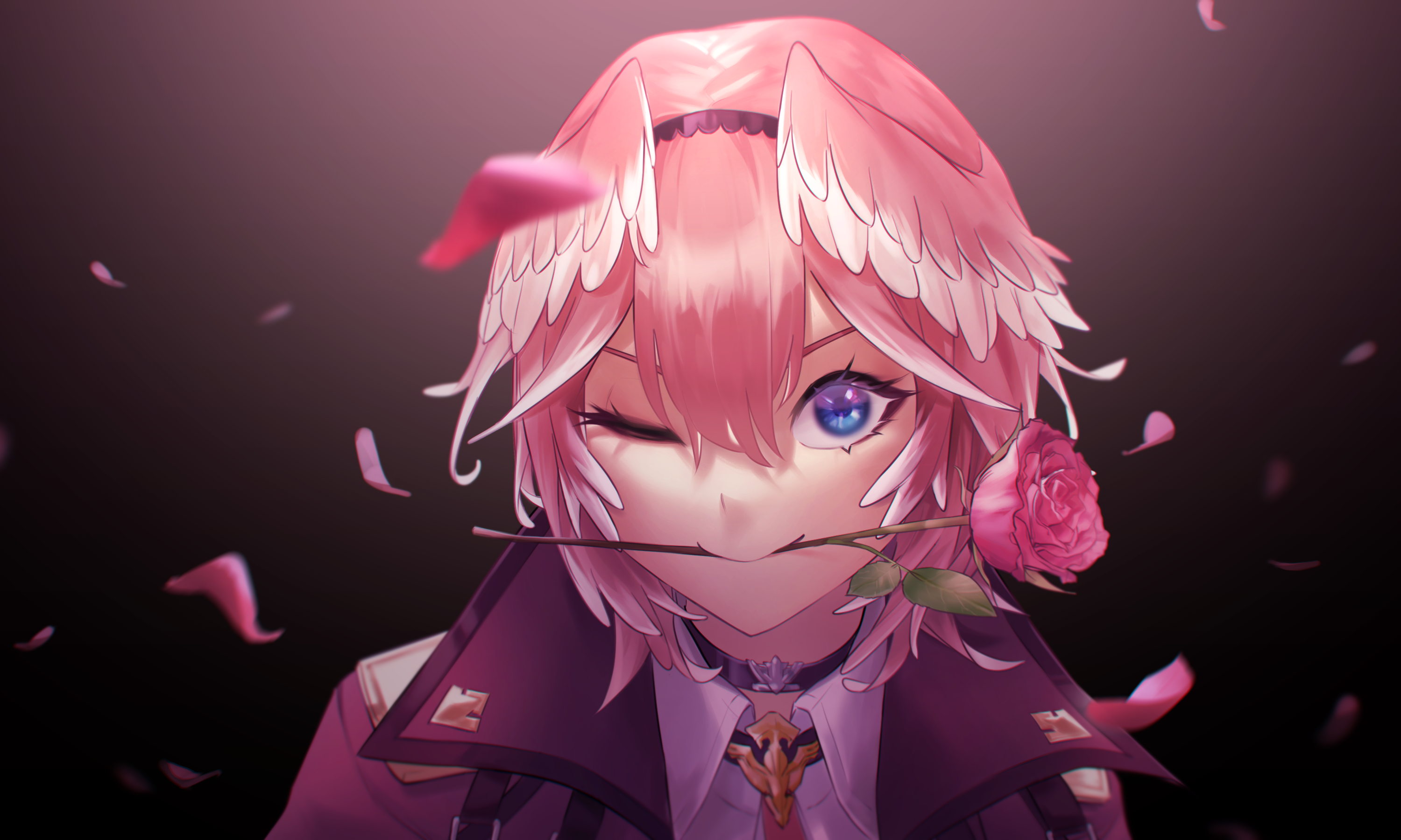 Takane Lui from Hololive with a rose HD Wallpaper