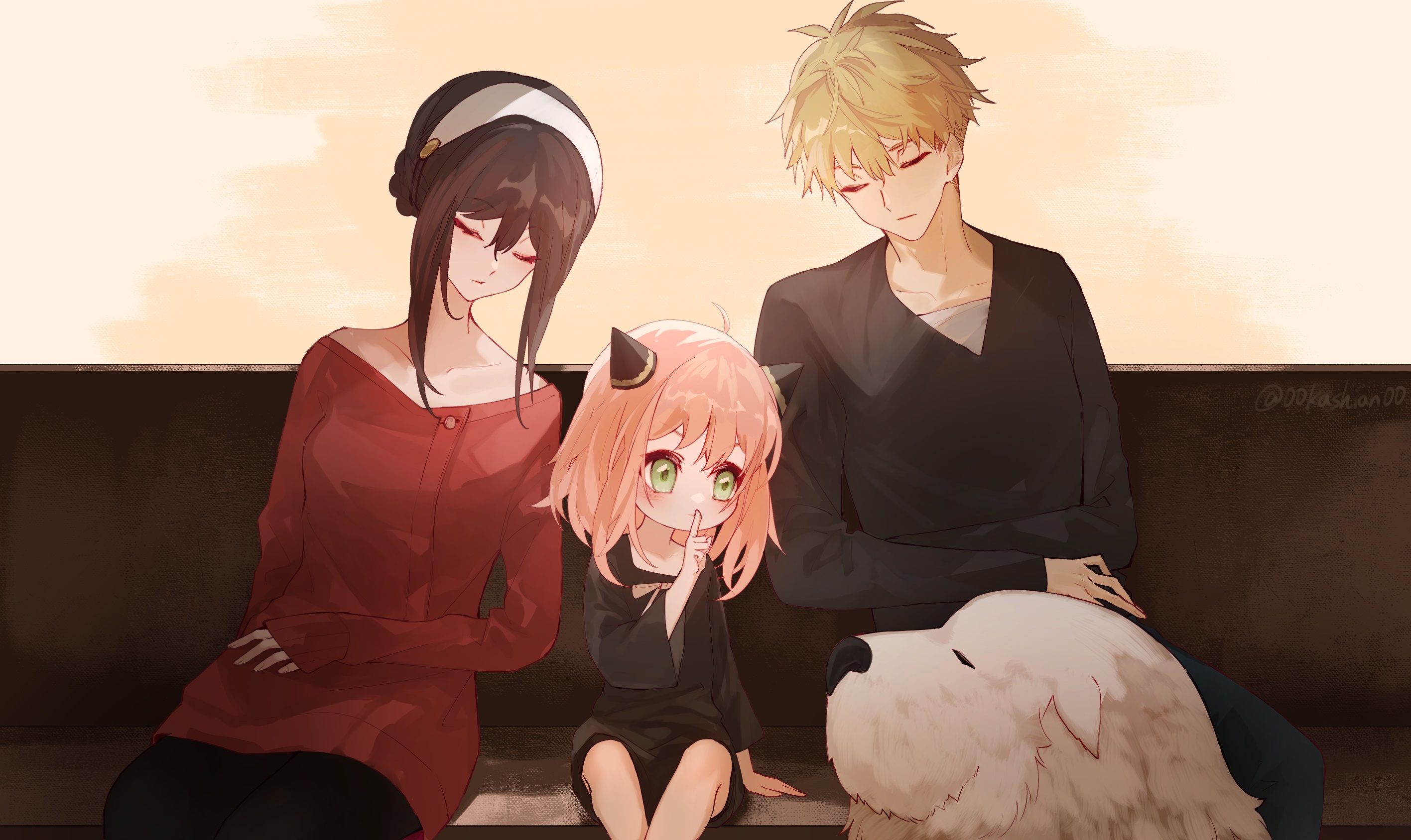 Anya, Yor, and Loid Forger with Bond from Spy x Family HD Wallpaper