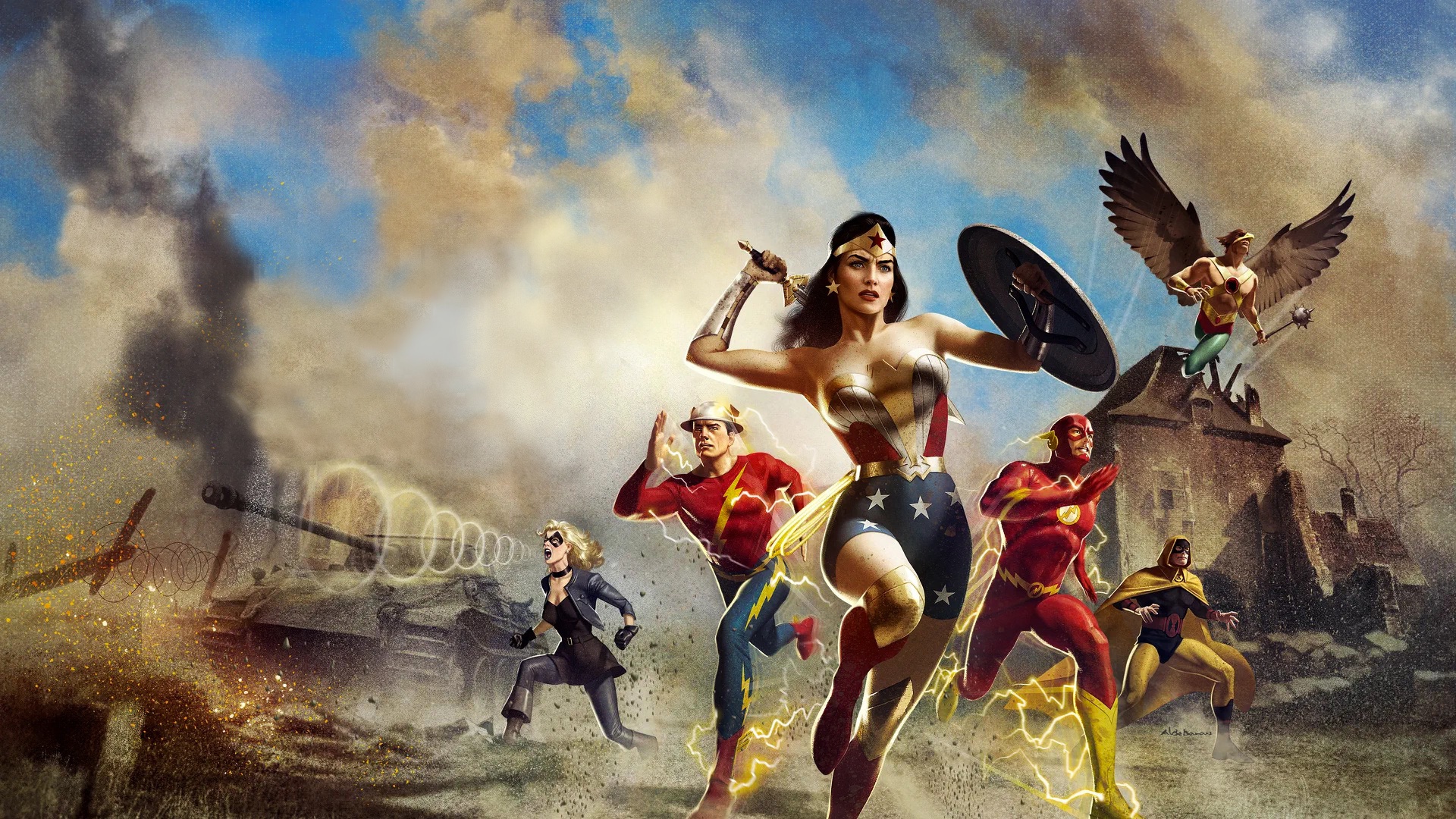 Justice Society: World War II characters in battle HD Wallpaper