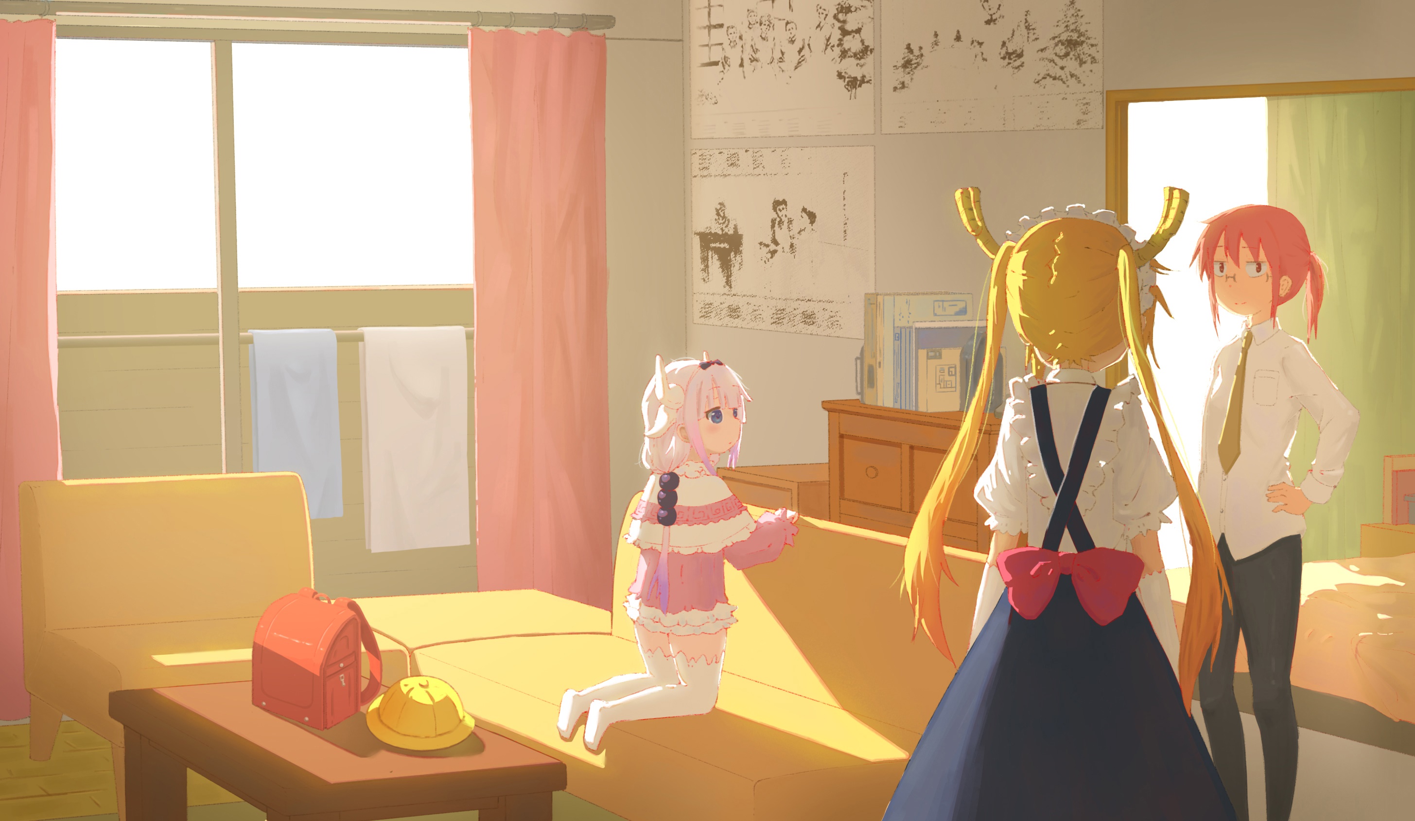 Kanna, Tohru, and Kobayashi from Miss Kobayashi's Dragon Maid HD Wallpaper