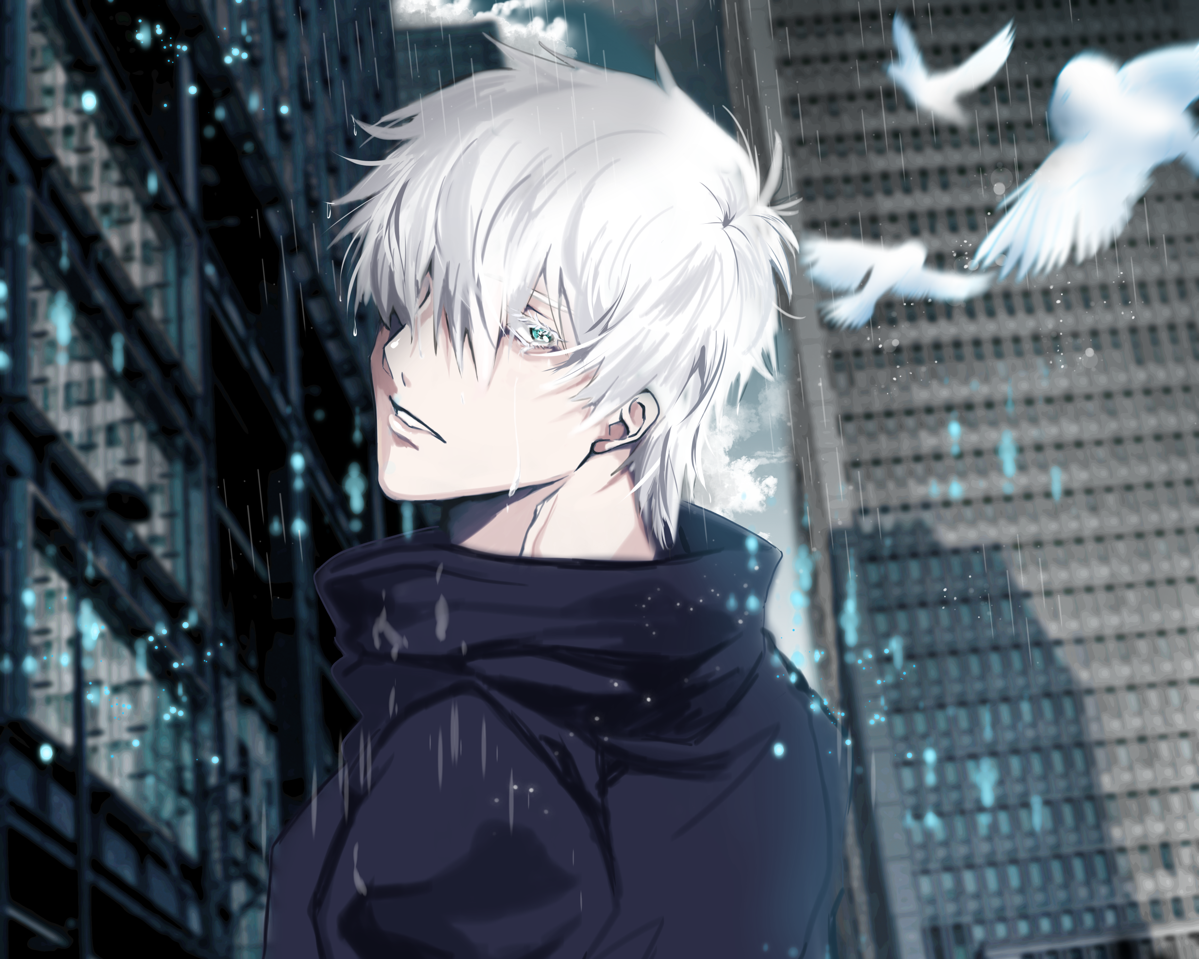 Satoru Gojo from Jujutsu Kaisen in the rain HD Wallpaper